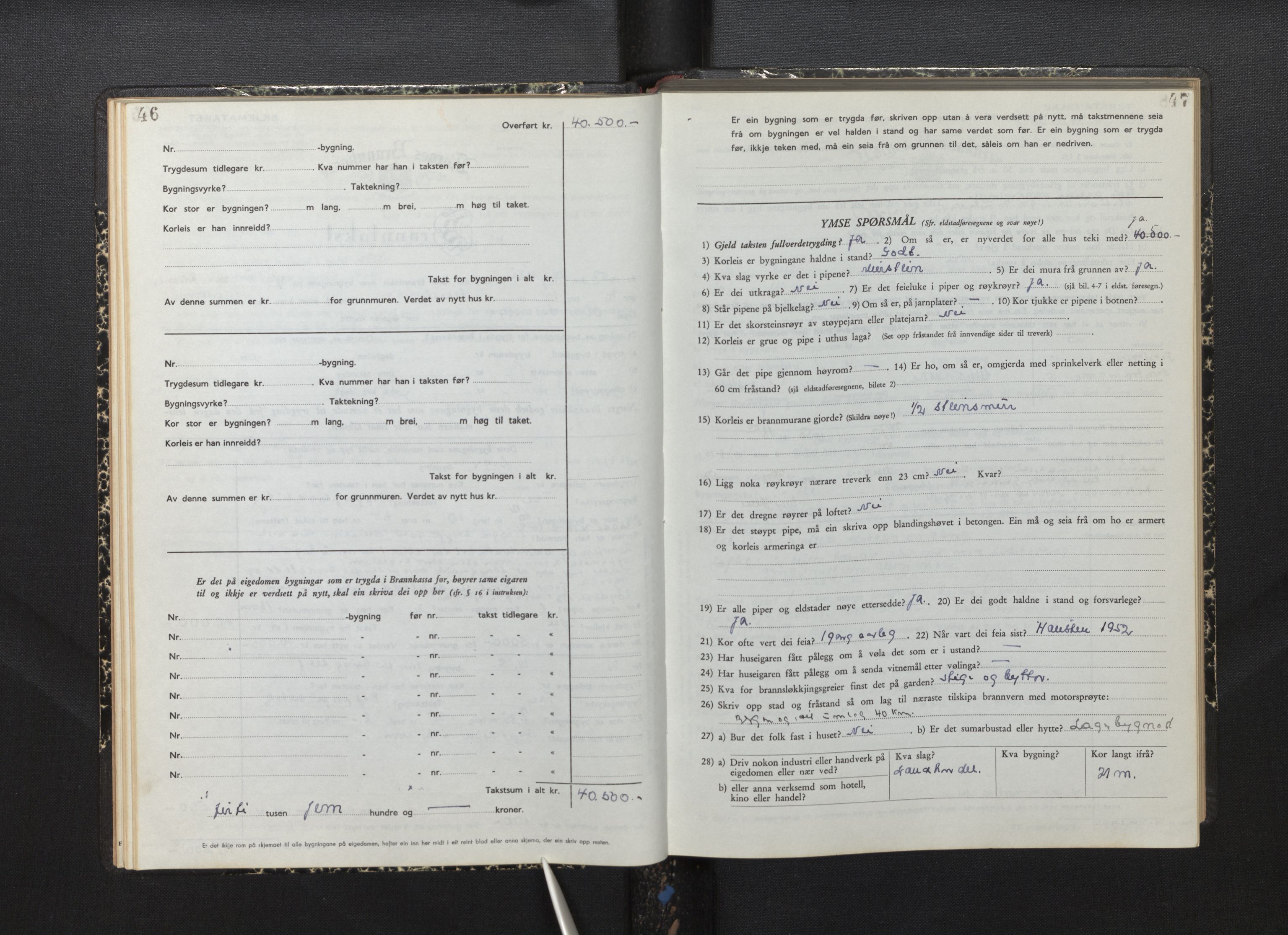 Lensmannen i Lindås, AV/SAB-A-33501/0012/L0002: Branntakstprotokoll skjematakst, 1949-1955, p. 46-47