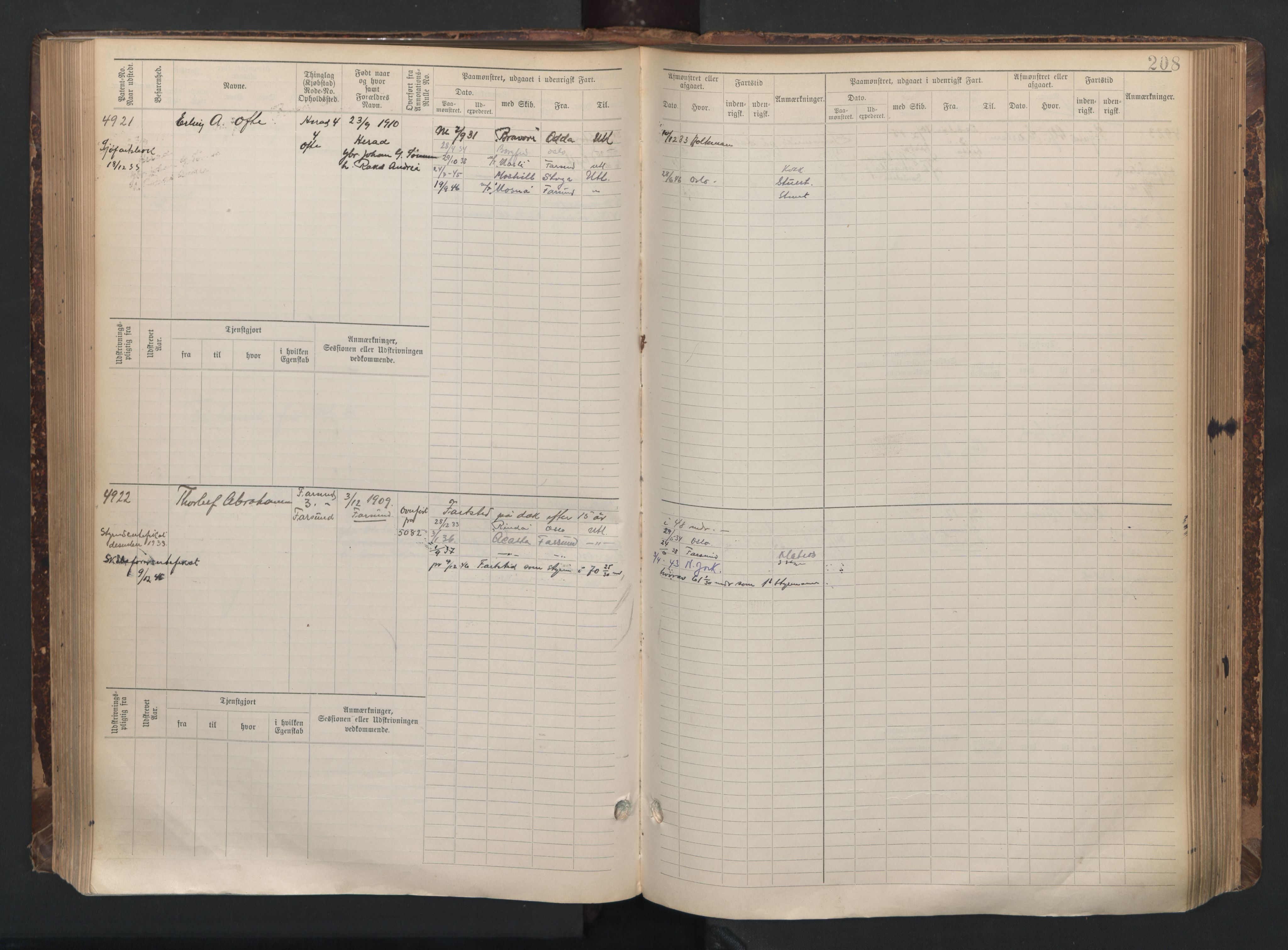 Farsund mønstringskrets, AV/SAK-2031-0017/F/Fb/L0021: Hovedrulle nr 4507-5268, Z-13, 1900-1948, p. 219