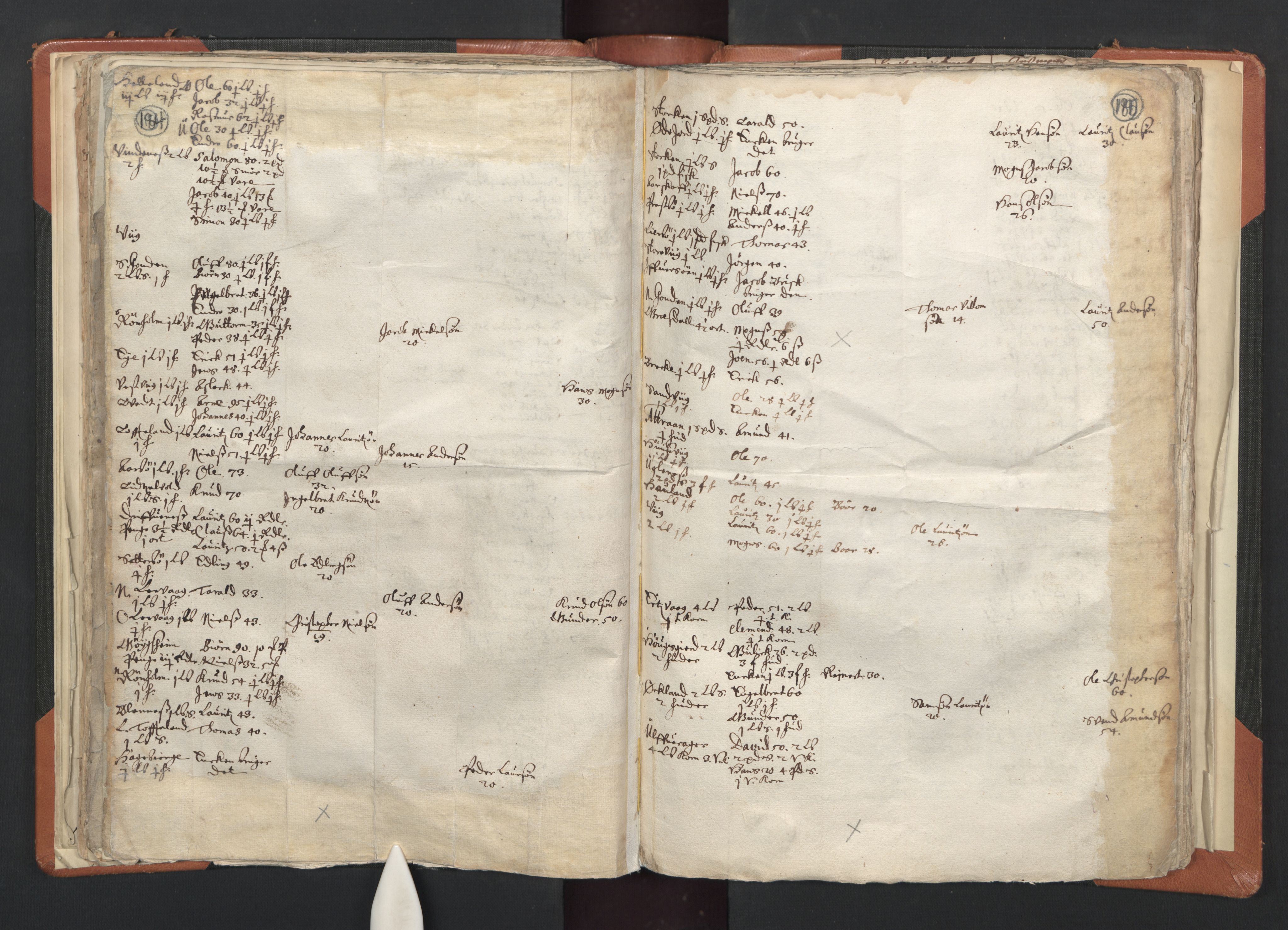 RA, Vicar's Census 1664-1666, no. 20: Sunnhordland deanery, 1664-1666, p. 184-185