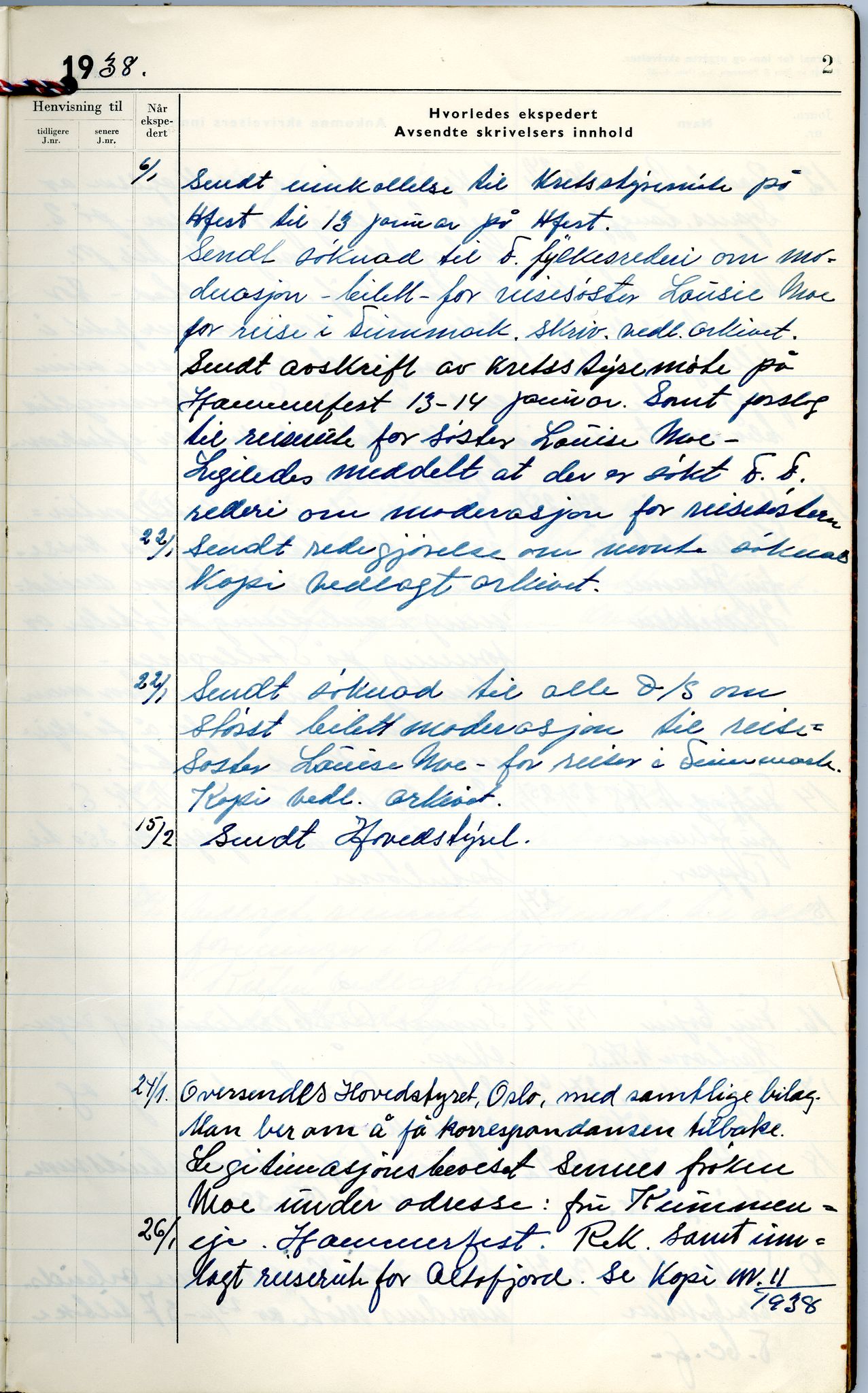 Norske Kvinners Sanitetsforening Finnmark , FMFB/A-1006/C/L0008: Journal for inn- og utgåtte brev, 1938-1944