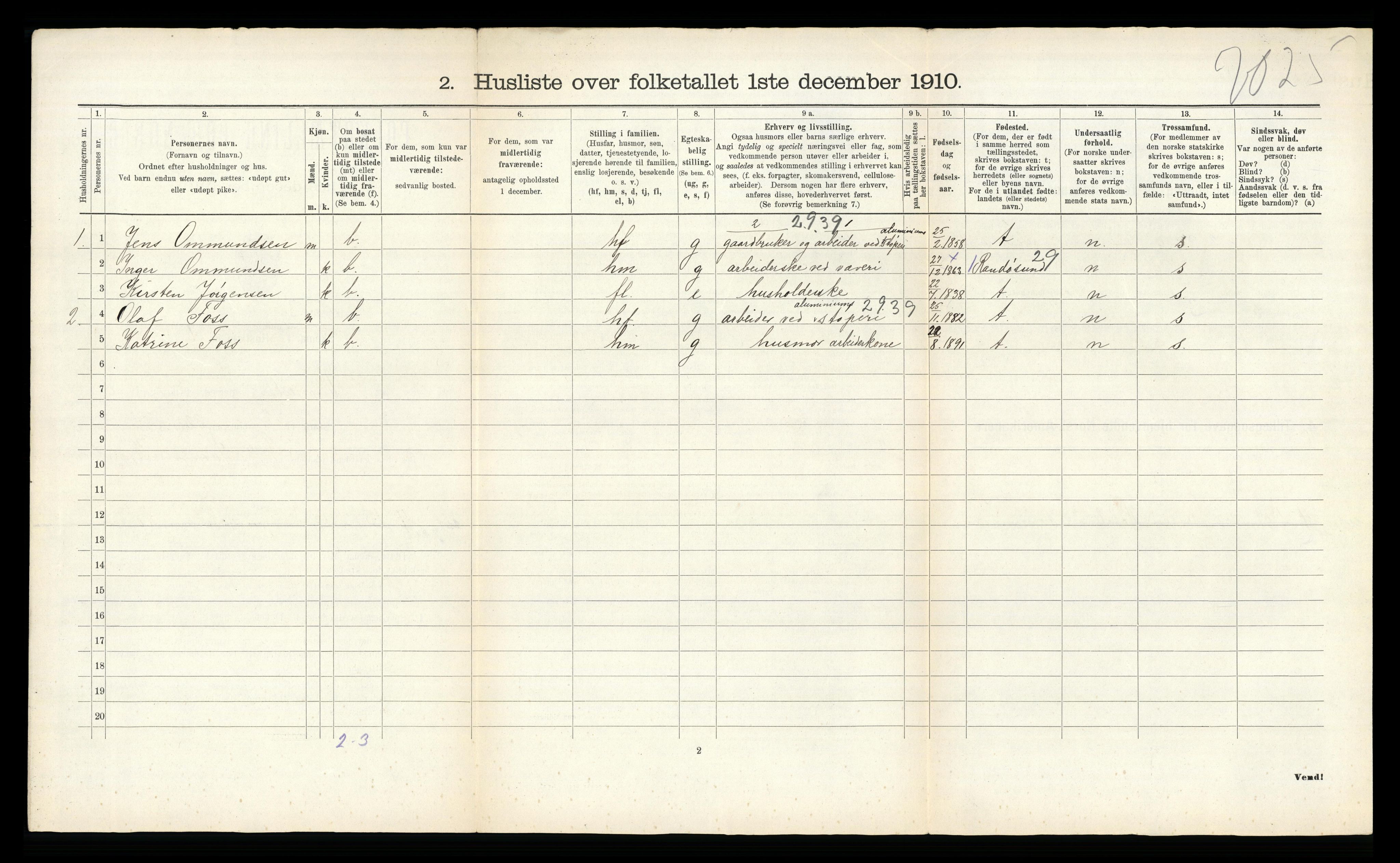 RA, 1910 census for Vennesla, 1910, p. 47