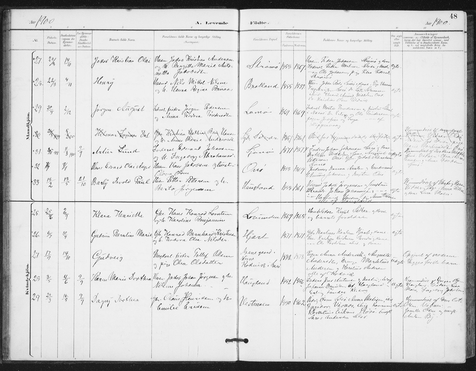 Ministerialprotokoller, klokkerbøker og fødselsregistre - Nordland, AV/SAT-A-1459/839/L0573: Parish register (copy) no. 839C03, 1892-1917, p. 48