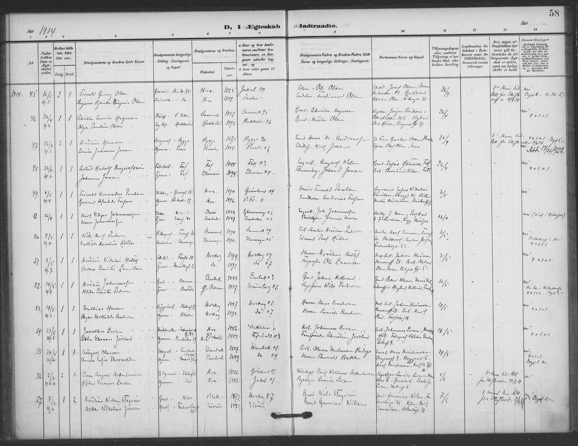 Jakob prestekontor Kirkebøker, AV/SAO-A-10850/F/Fa/L0010: Parish register (official) no. 10, 1908-1922, p. 58