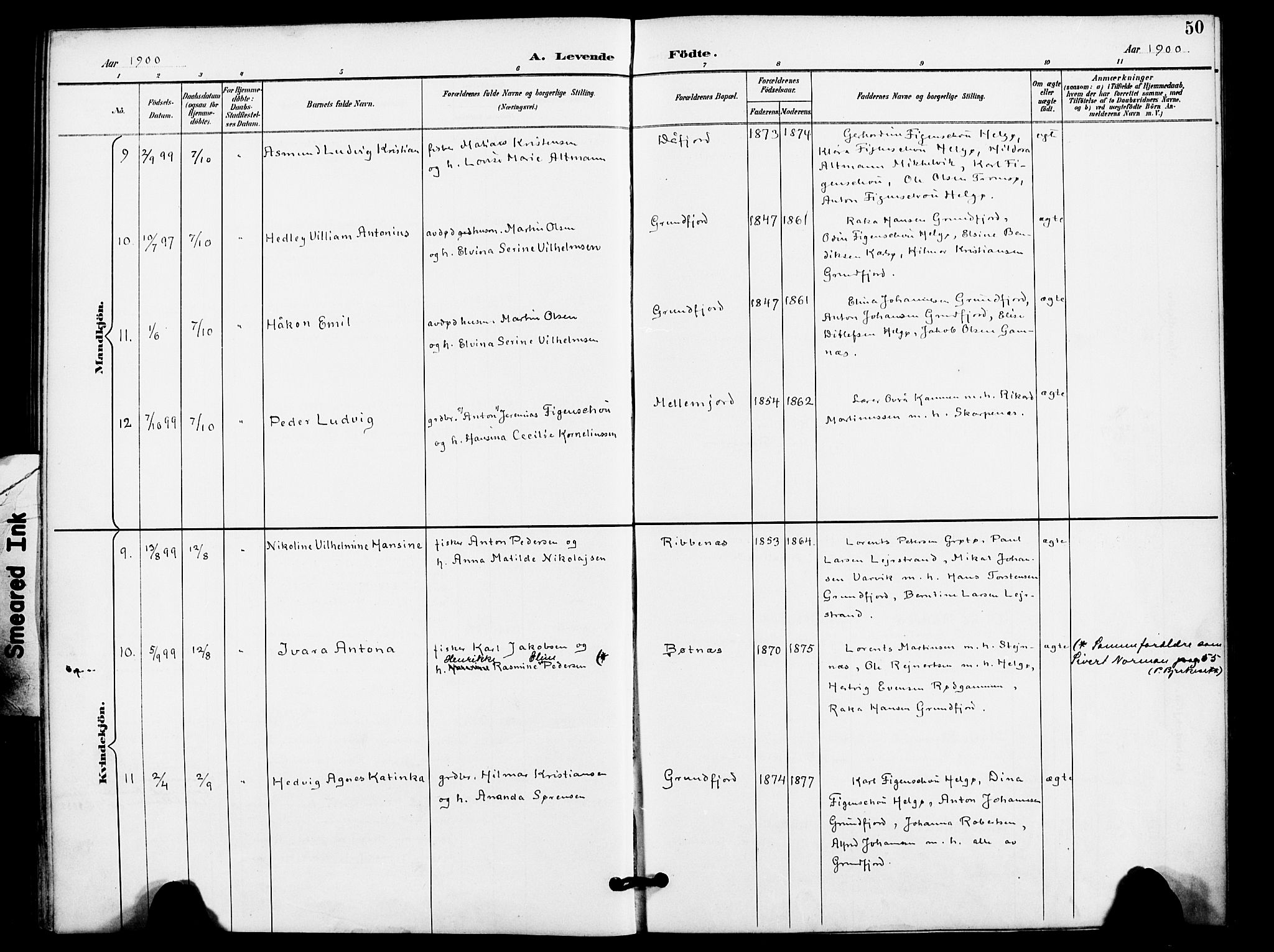 Karlsøy sokneprestembete, AV/SATØ-S-1299/H/Ha/Haa/L0012kirke: Parish register (official) no. 12, 1892-1902, p. 50