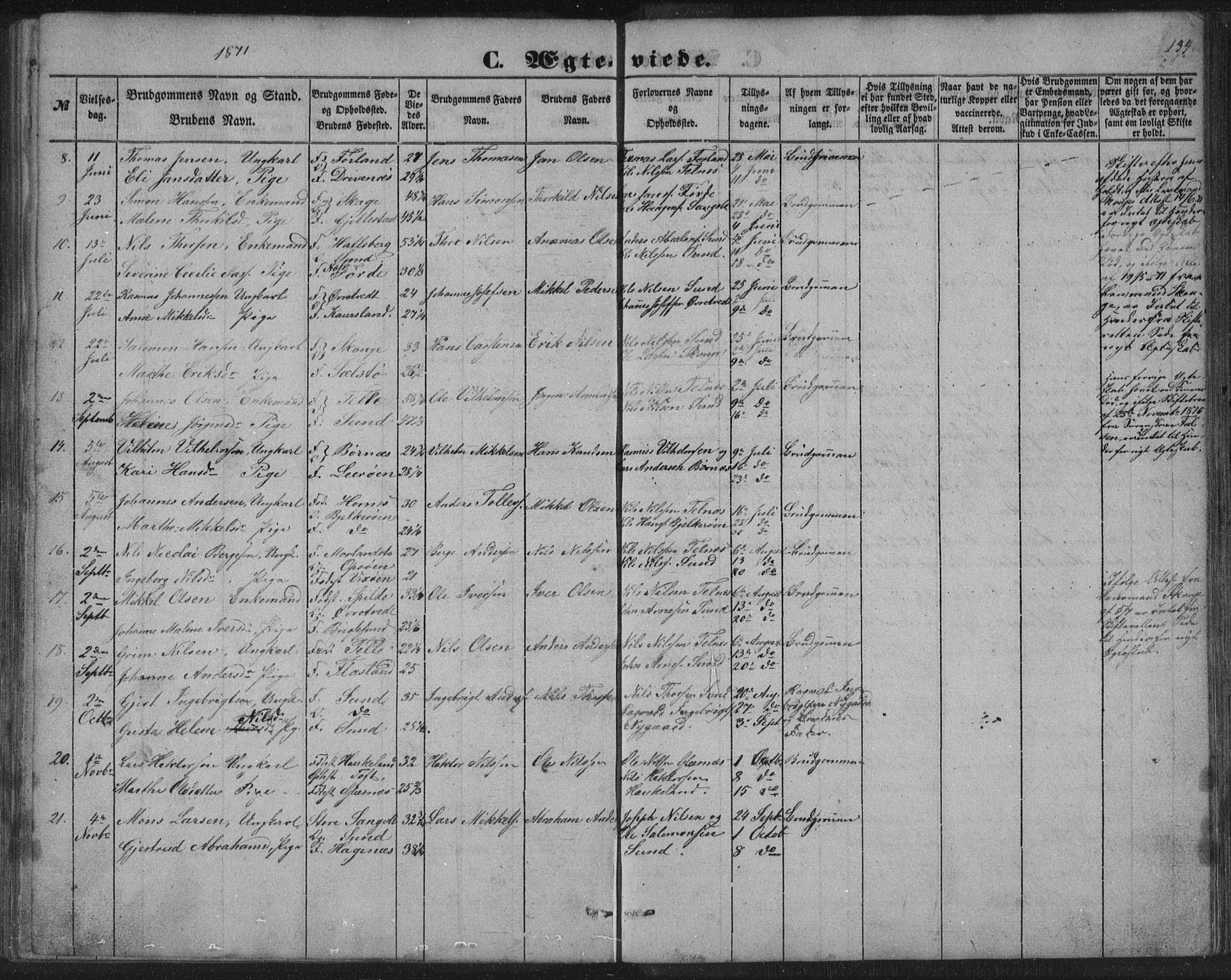 Sund sokneprestembete, AV/SAB-A-99930: Parish register (copy) no. B 1, 1852-1873, p. 134