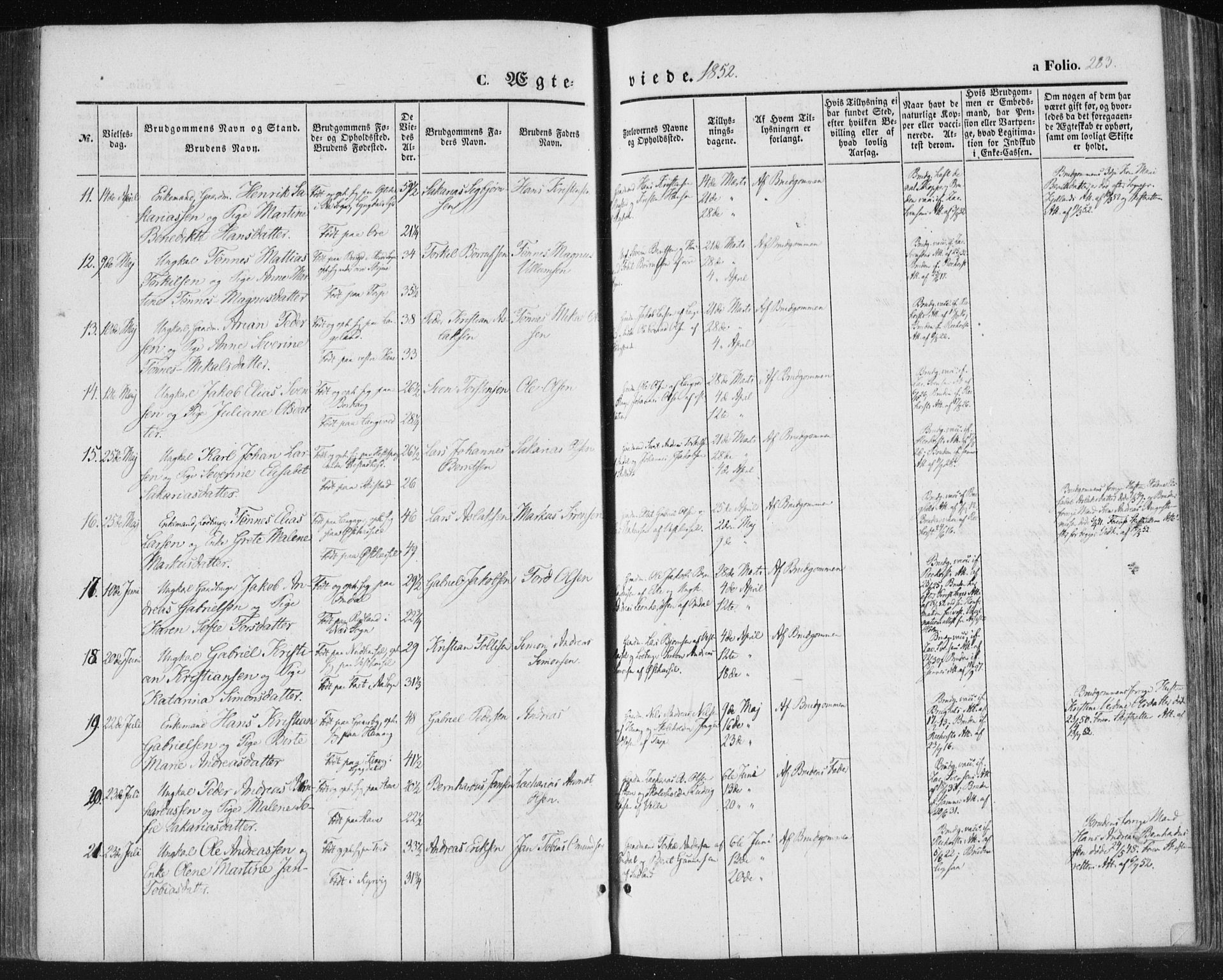 Lista sokneprestkontor, SAK/1111-0027/F/Fa/L0010: Parish register (official) no. A 10, 1846-1861, p. 283