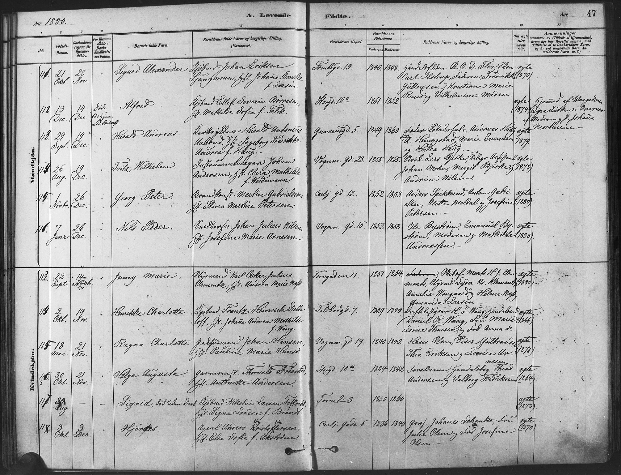 Oslo domkirke Kirkebøker, SAO/A-10752/F/Fa/L0029: Parish register (official) no. 29, 1879-1892, p. 47