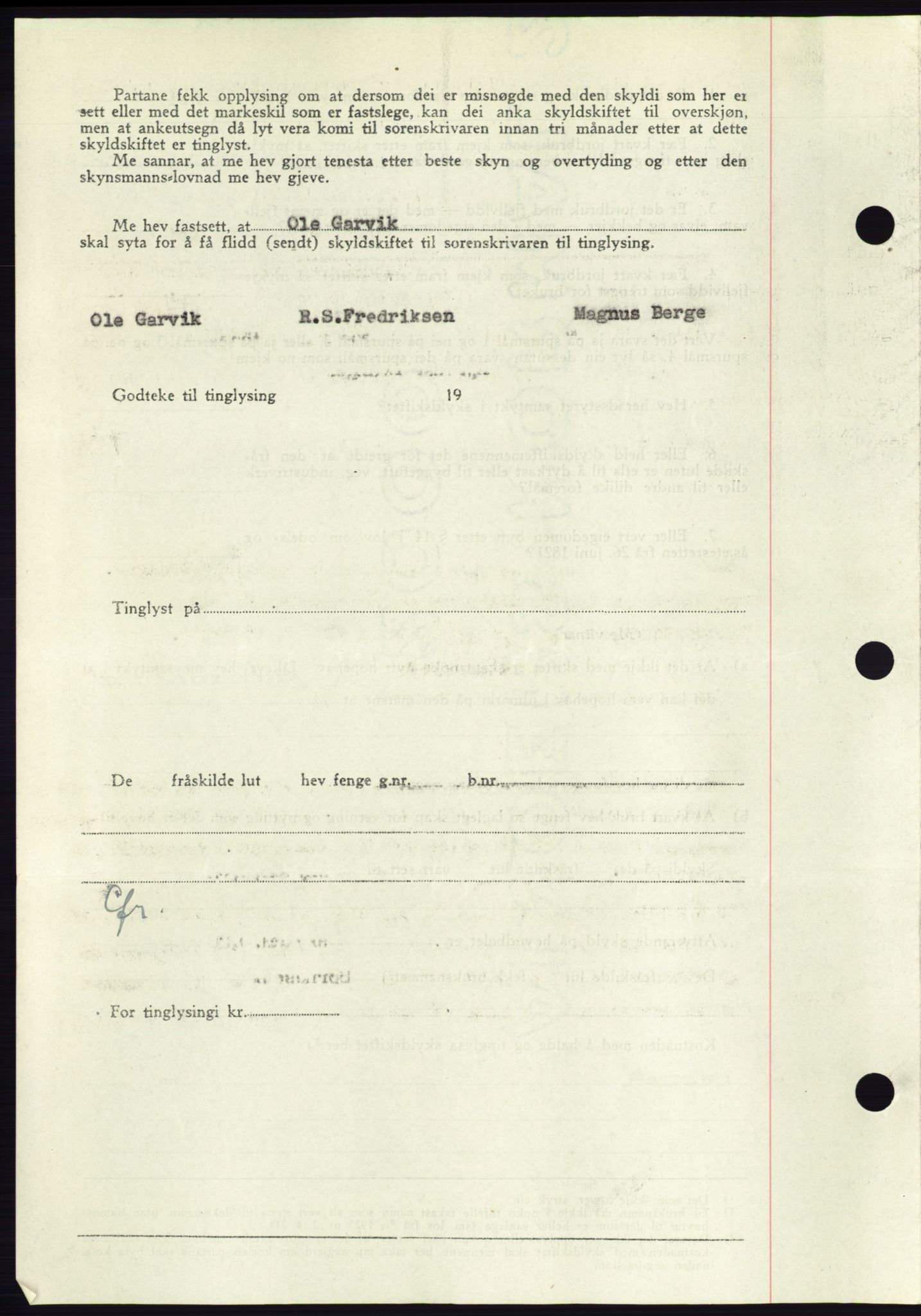 Søre Sunnmøre sorenskriveri, AV/SAT-A-4122/1/2/2C/L0083: Mortgage book no. 9A, 1948-1949, Diary no: : 122/1949