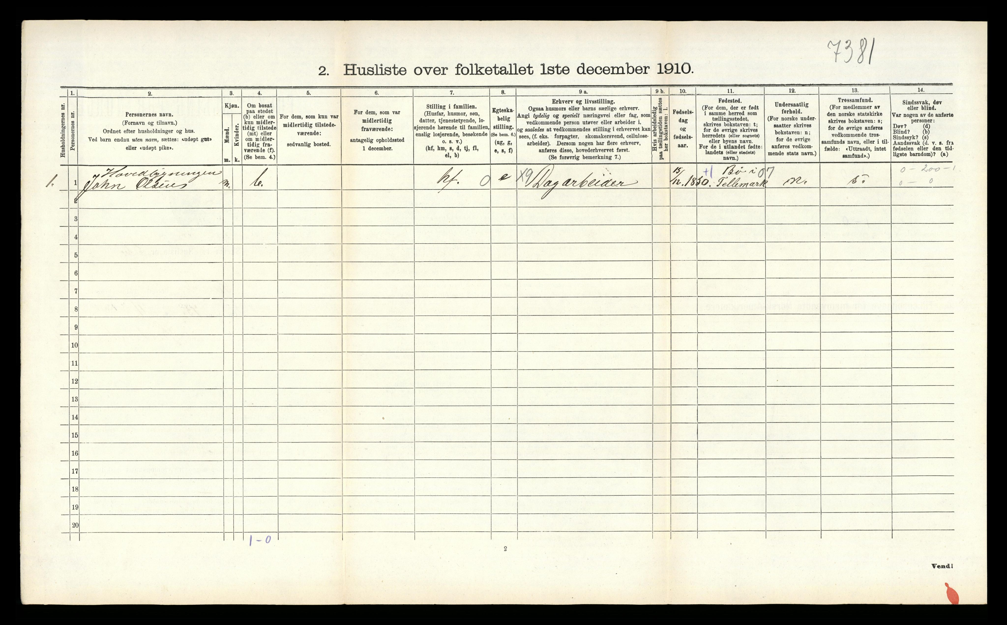 RA, 1910 census for Sauherad, 1910, p. 908