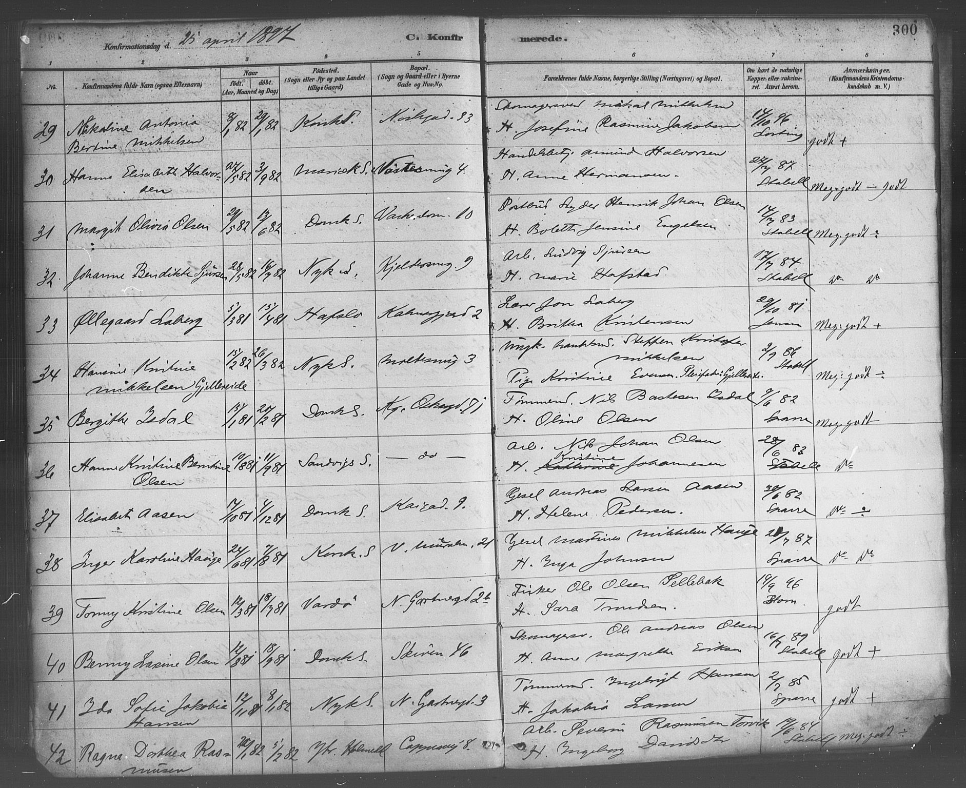 Domkirken sokneprestembete, AV/SAB-A-74801/H/Haa/L0030: Parish register (official) no. C 5, 1880-1898, p. 300