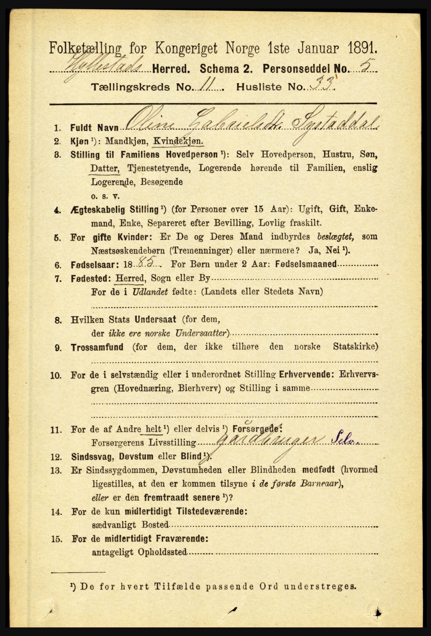 RA, 1891 census for 1413 Hyllestad, 1891, p. 2222