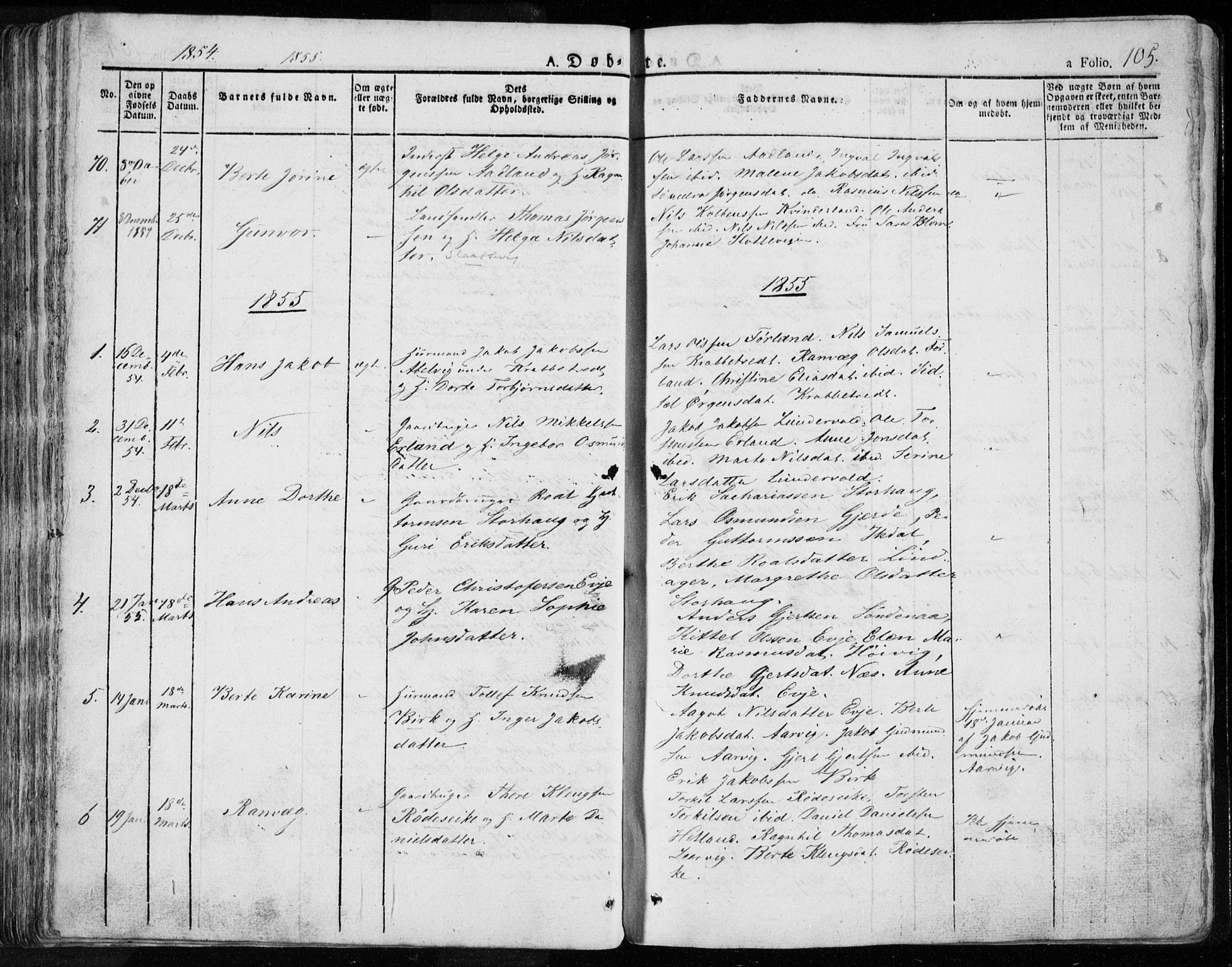 Tysvær sokneprestkontor, SAST/A -101864/H/Ha/Haa/L0001: Parish register (official) no. A 1.1, 1831-1856, p. 105