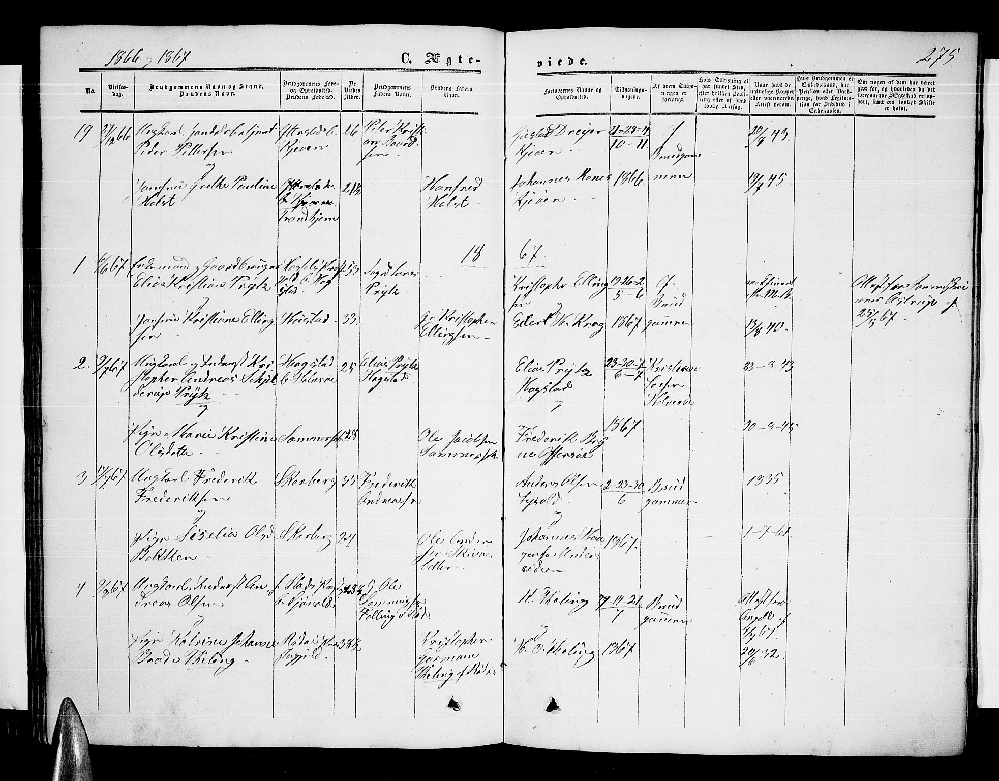 Ministerialprotokoller, klokkerbøker og fødselsregistre - Nordland, AV/SAT-A-1459/872/L1046: Parish register (copy) no. 872C02, 1852-1879, p. 275