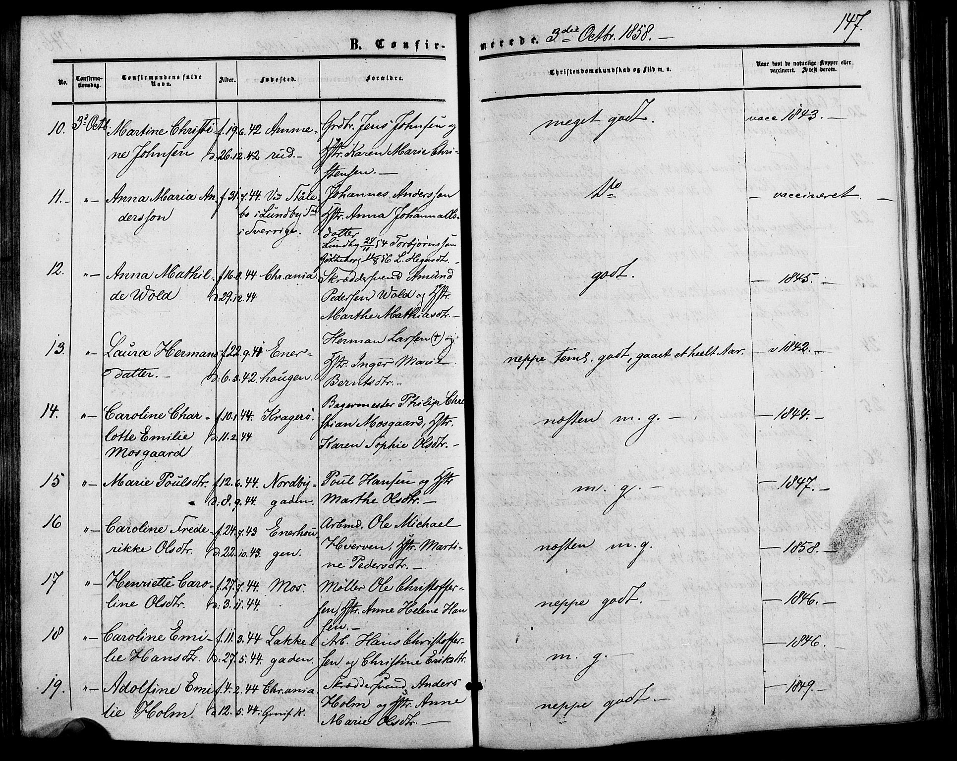 Vestre Aker prestekontor Kirkebøker, SAO/A-10025/F/Fa/L0001: Parish register (official) no. 1, 1853-1858, p. 147