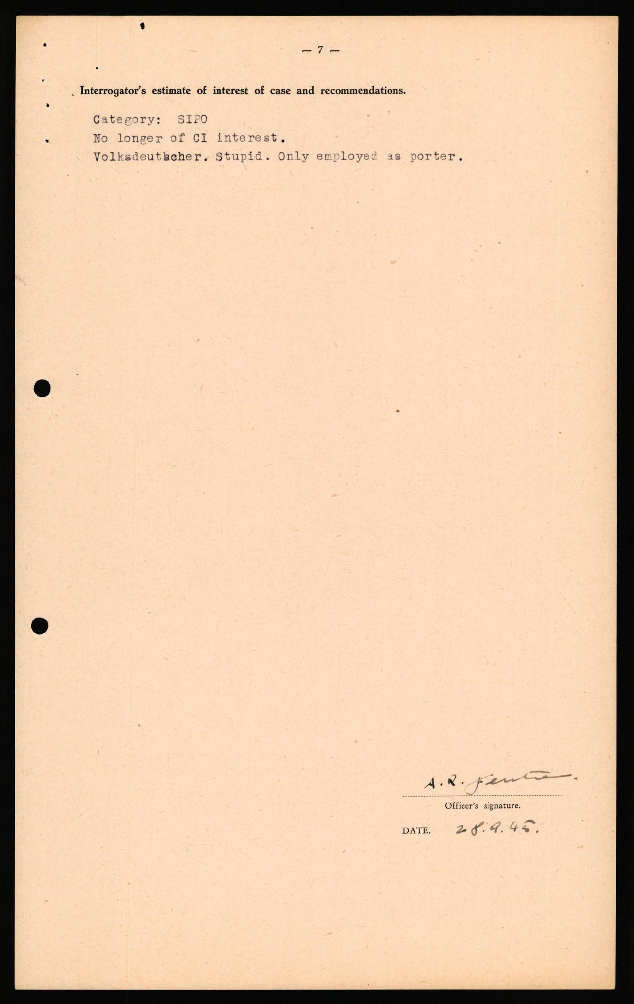 Forsvaret, Forsvarets overkommando II, AV/RA-RAFA-3915/D/Db/L0041: CI Questionaires.  Diverse nasjonaliteter., 1945-1946, p. 125