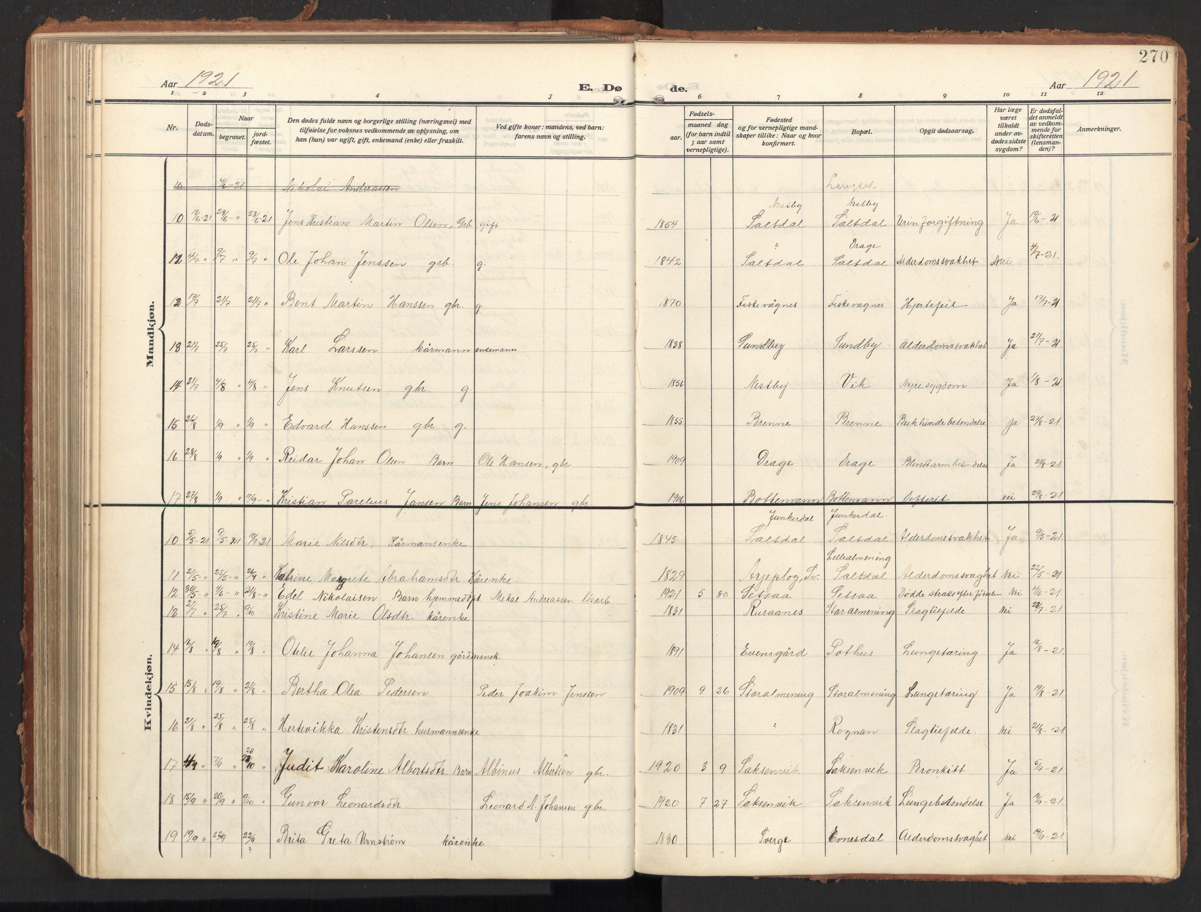 Ministerialprotokoller, klokkerbøker og fødselsregistre - Nordland, SAT/A-1459/847/L0683: Parish register (copy) no. 847C11, 1908-1929, p. 270