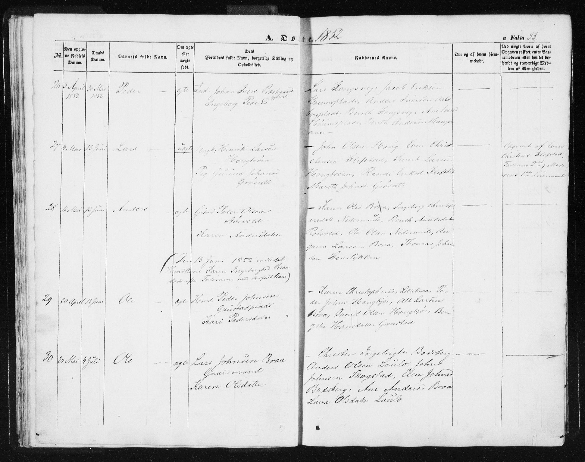 Ministerialprotokoller, klokkerbøker og fødselsregistre - Sør-Trøndelag, SAT/A-1456/612/L0376: Parish register (official) no. 612A08, 1846-1859, p. 33