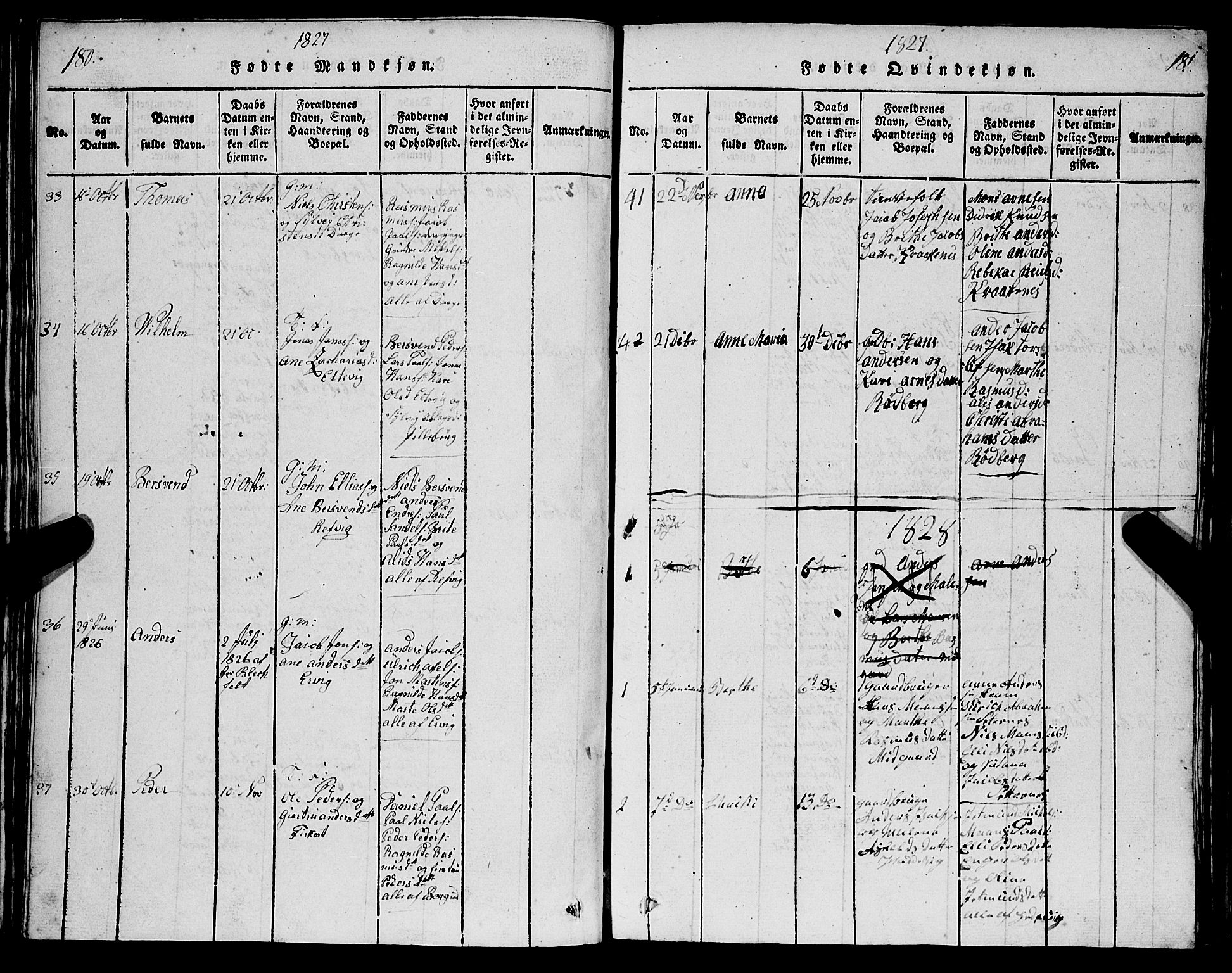 Selje sokneprestembete, AV/SAB-A-99938/H/Ha/Hab/Haba: Parish register (copy) no. A 1, 1816-1828, p. 180-181