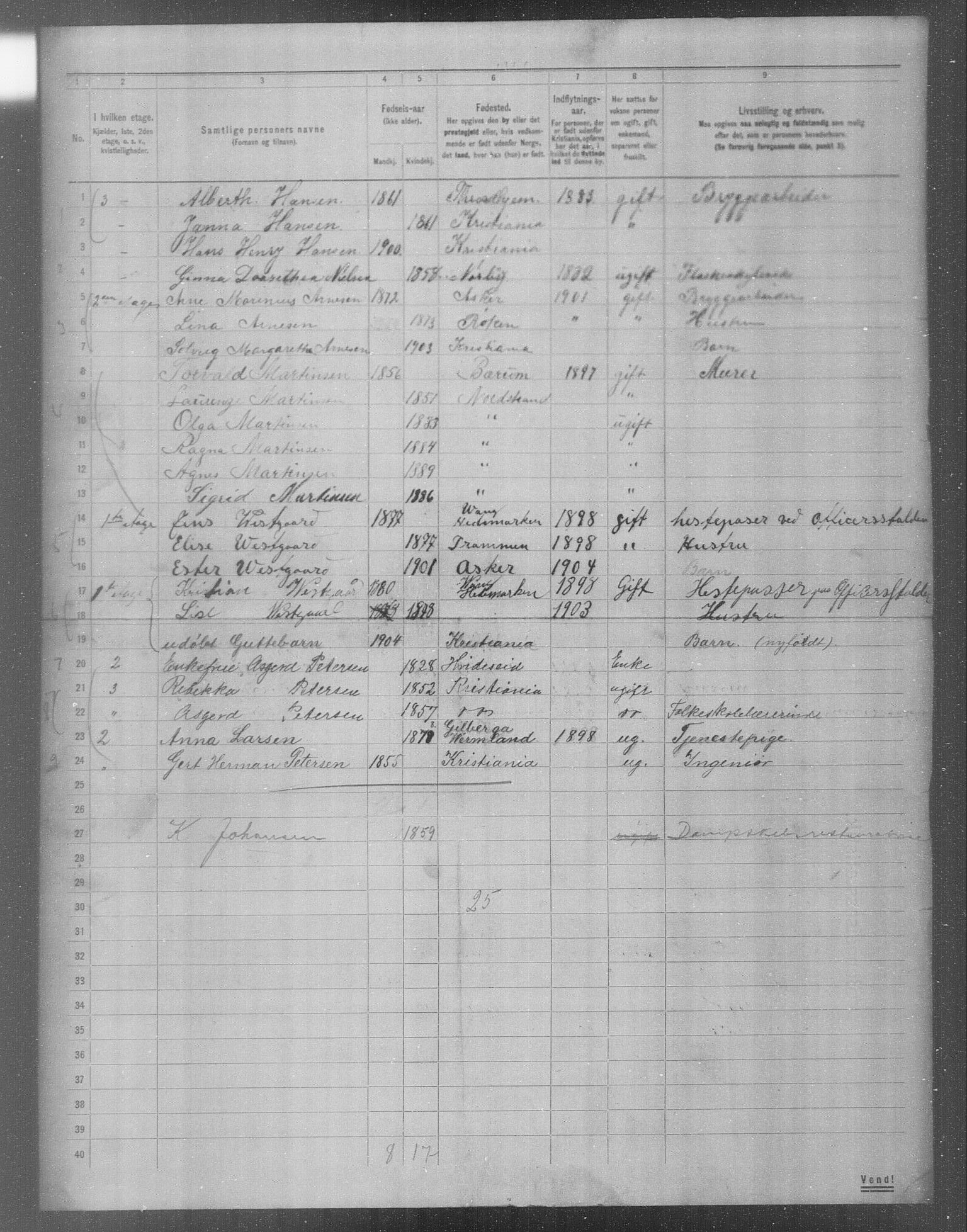 OBA, Municipal Census 1904 for Kristiania, 1904, p. 9571