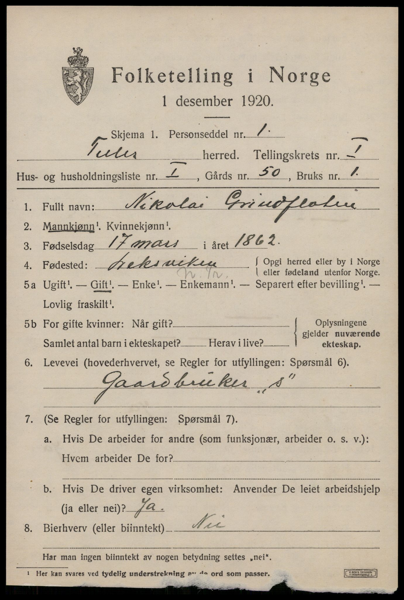 SAT, 1920 census for Tiller, 1920, p. 369