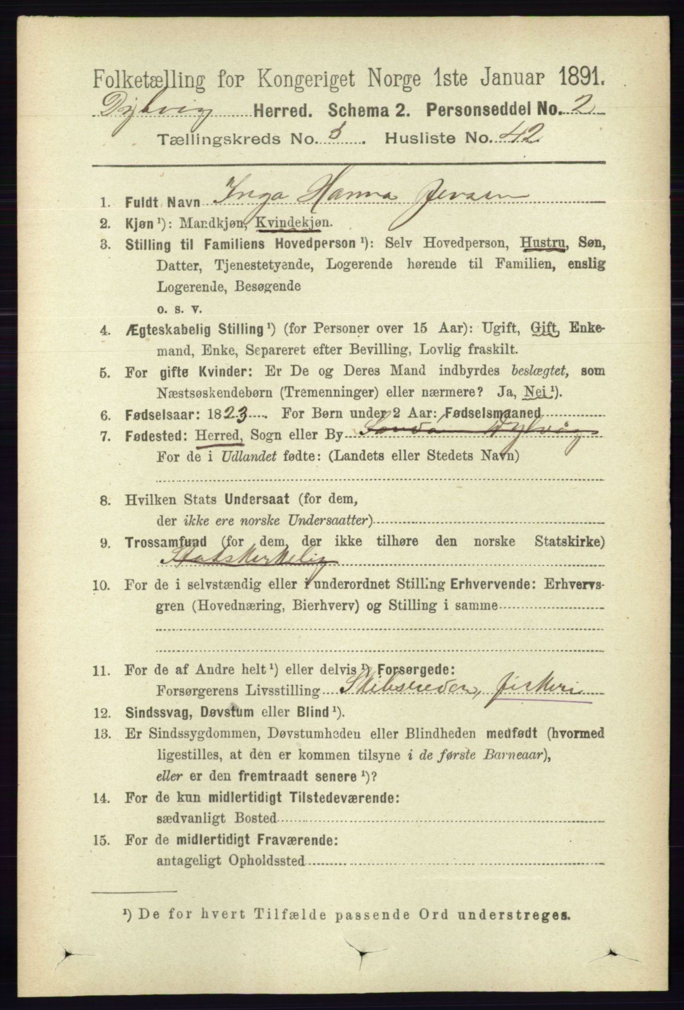 RA, 1891 census for 0915 Dypvåg, 1891, p. 1620