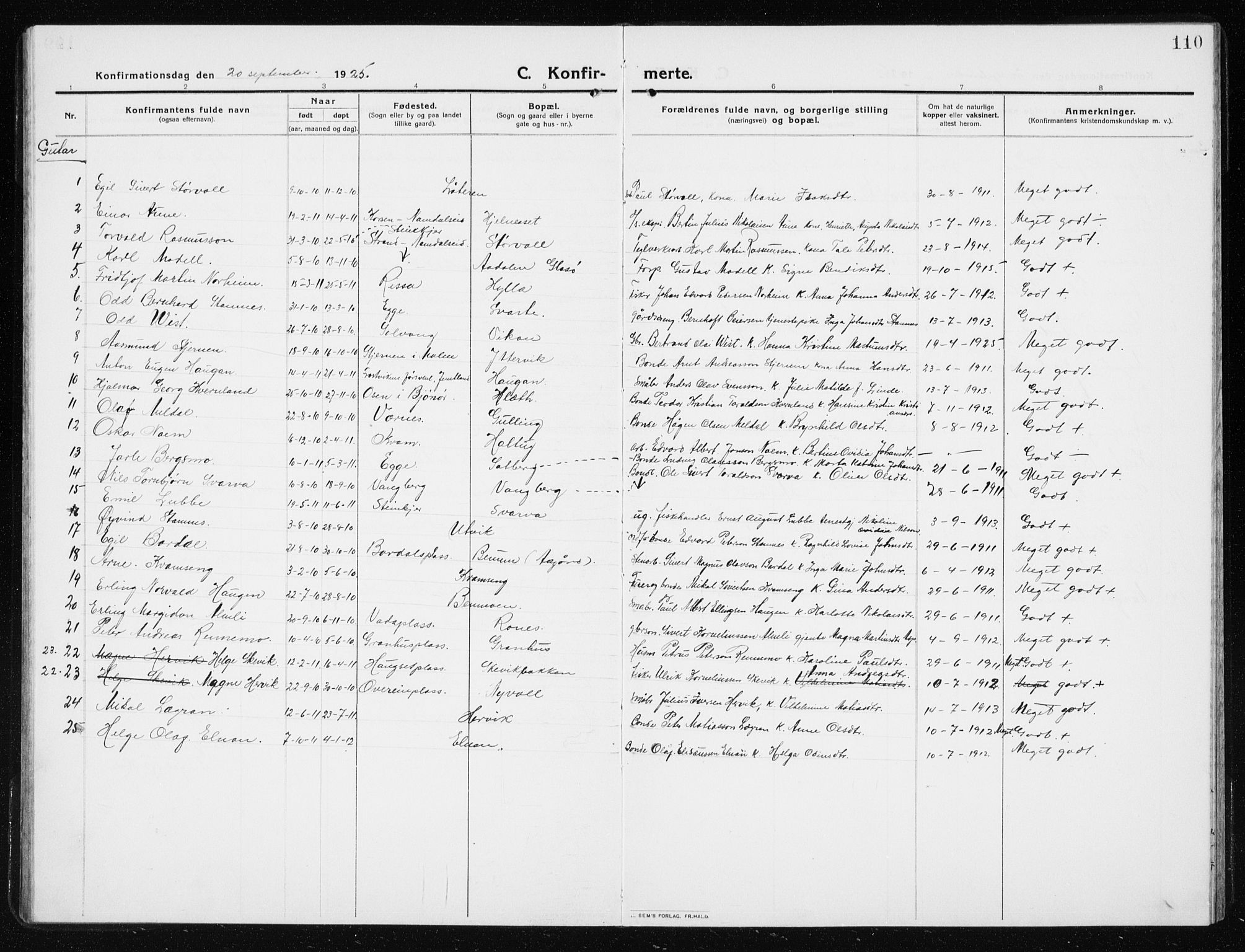 Ministerialprotokoller, klokkerbøker og fødselsregistre - Nord-Trøndelag, SAT/A-1458/741/L0402: Parish register (copy) no. 741C03, 1911-1926, p. 110