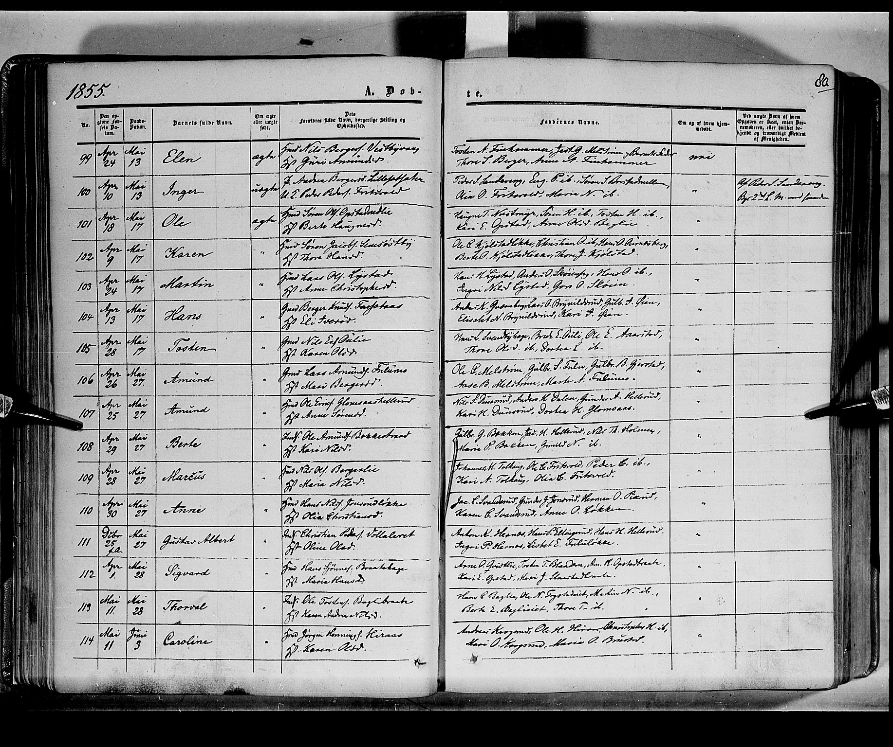 Sør-Odal prestekontor, AV/SAH-PREST-030/H/Ha/Haa/L0001: Parish register (official) no. 1, 1849-1859, p. 80