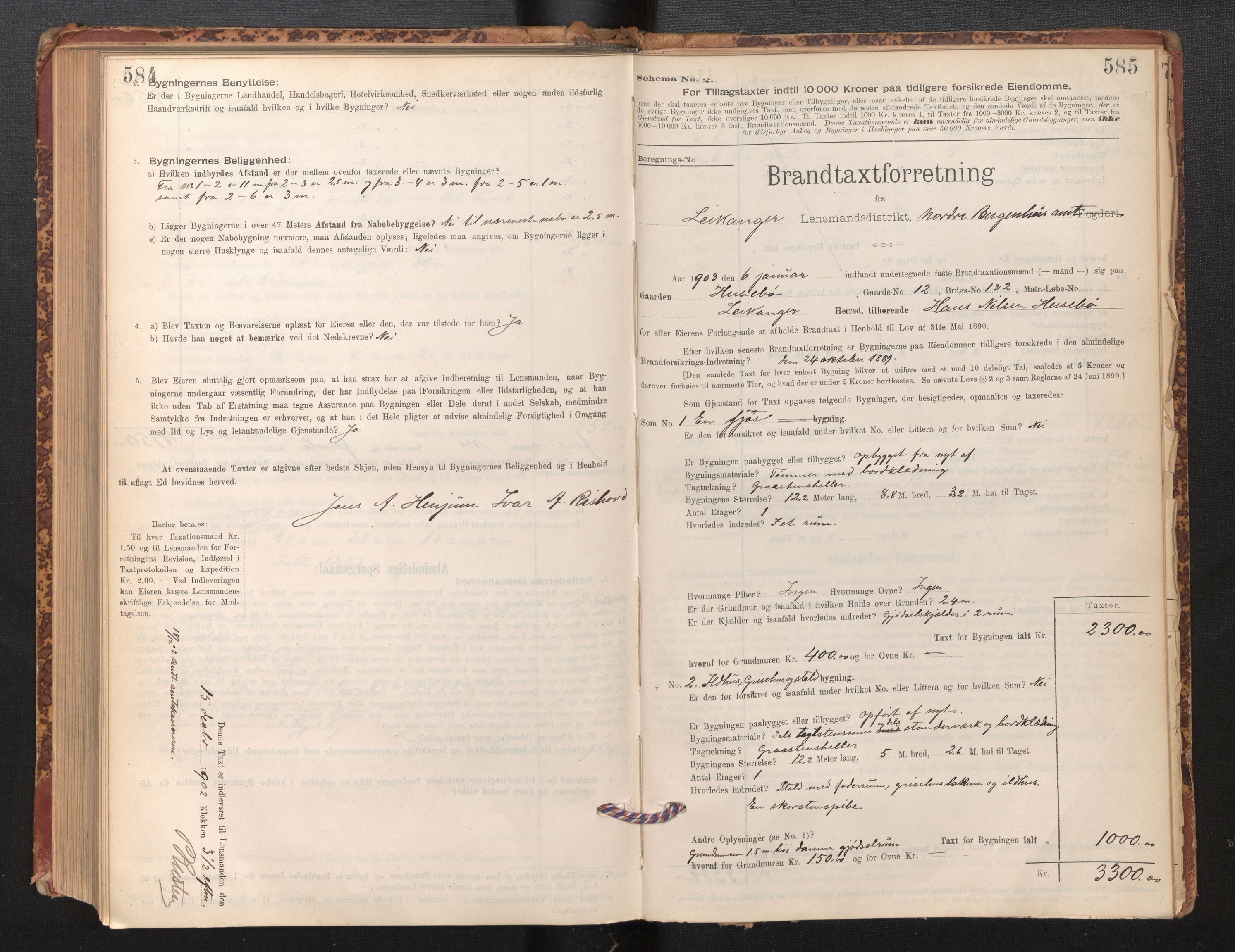 Lensmannen i Leikanger, SAB/A-29201/0012/L0004: Branntakstprotokoll, skjematakst, 1894-1903, p. 584-585