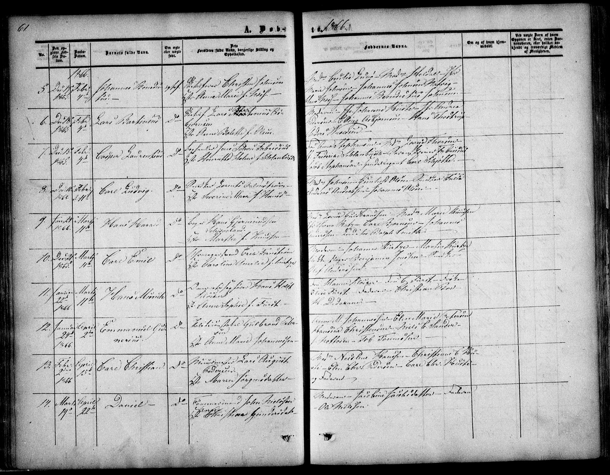 Arendal sokneprestkontor, Trefoldighet, SAK/1111-0040/F/Fa/L0006: Parish register (official) no. A 6, 1855-1868, p. 61