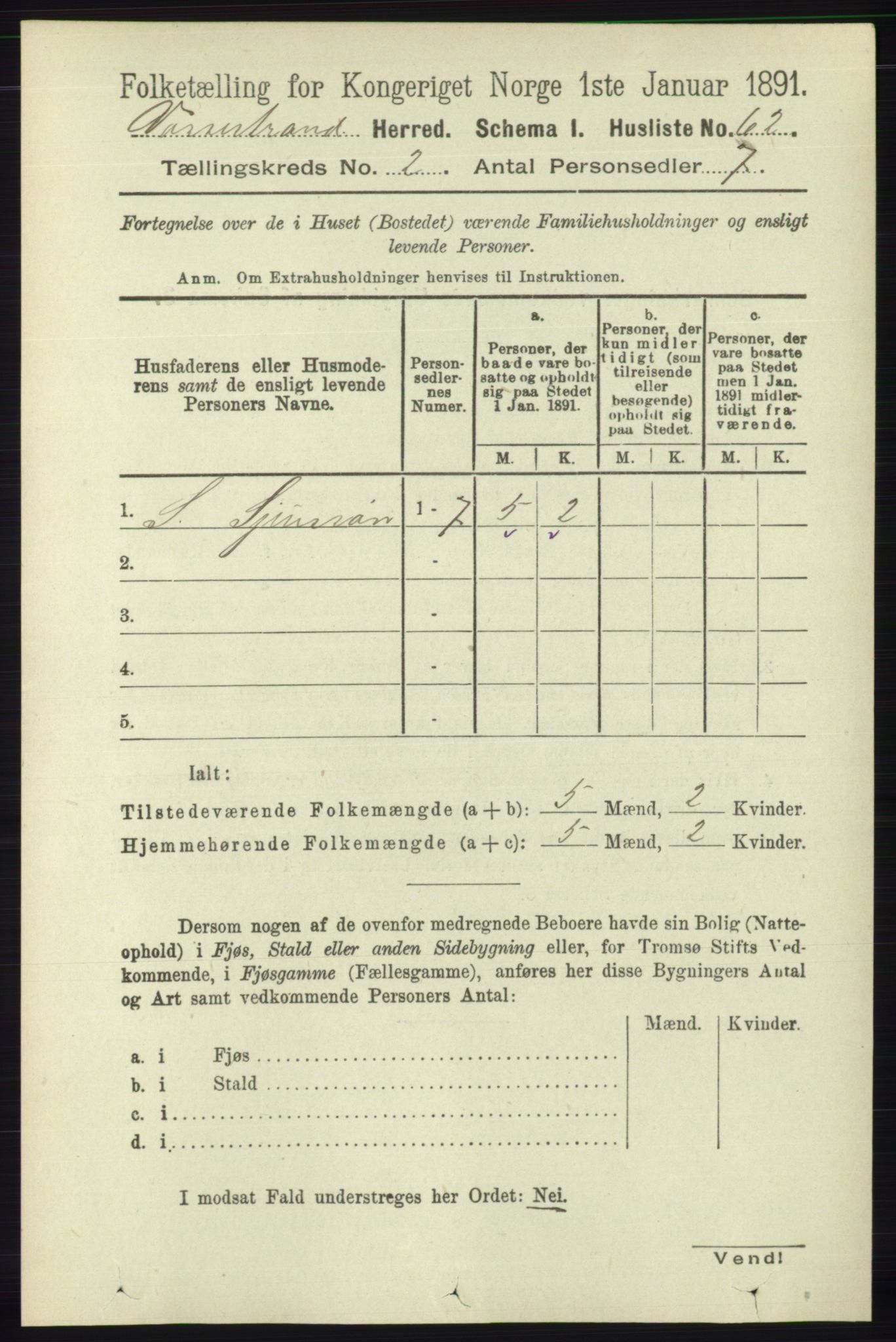 RA, 1891 census for 1236 Vossestrand, 1891, p. 703