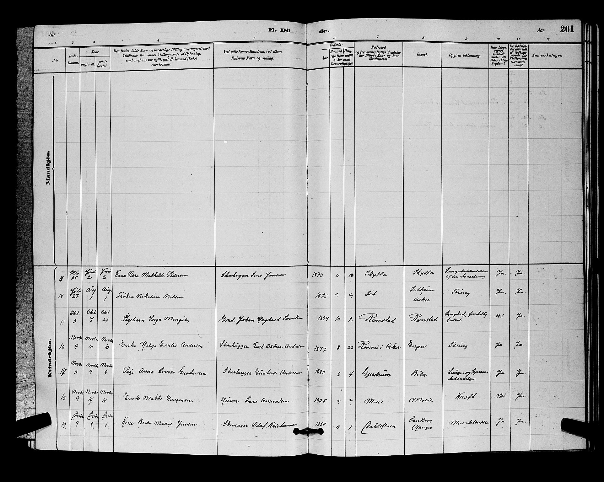 Nittedal prestekontor Kirkebøker, SAO/A-10365a/G/Ga/L0002: Parish register (copy) no. I 2, 1879-1901, p. 261