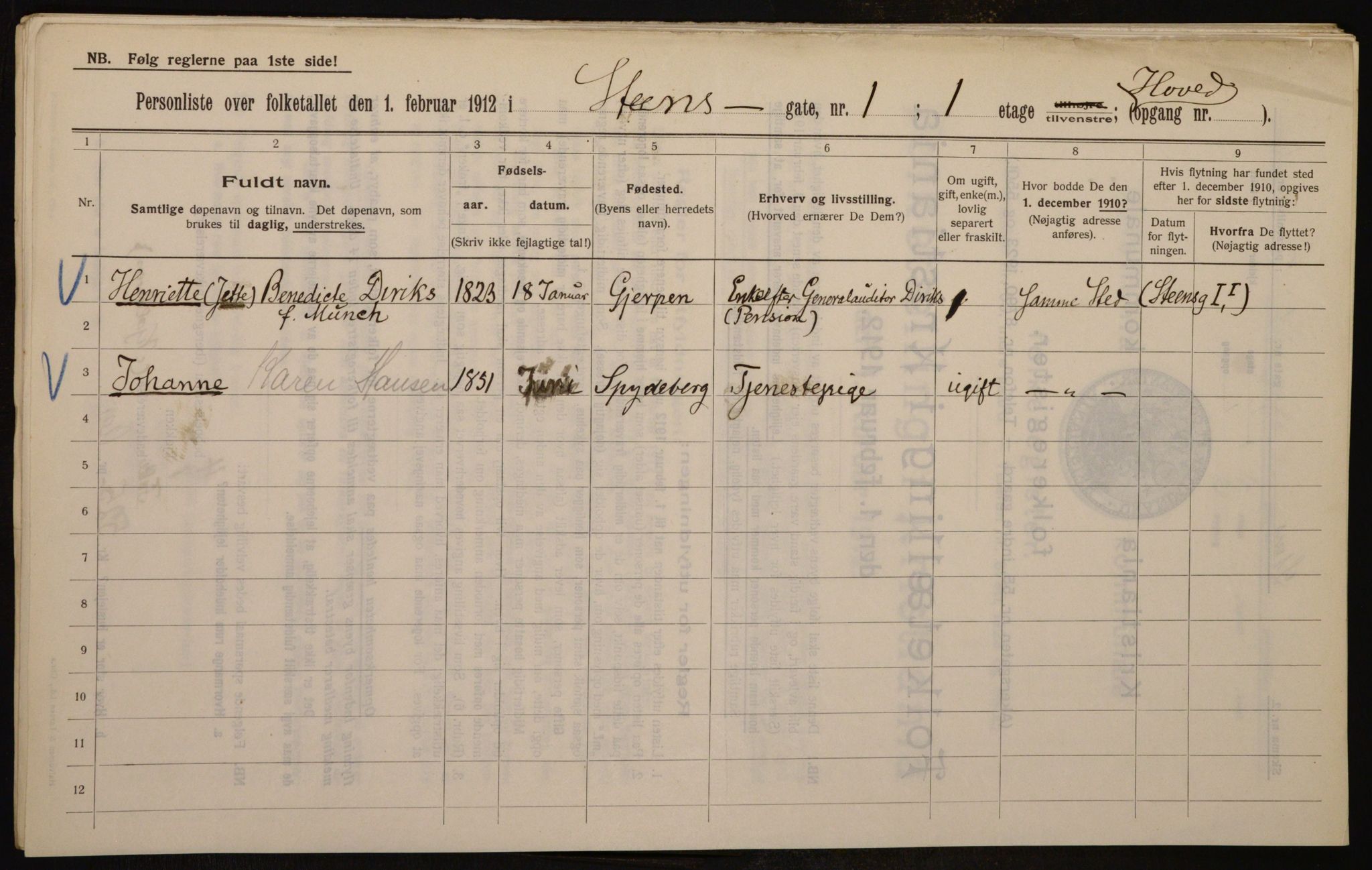 OBA, Municipal Census 1912 for Kristiania, 1912, p. 101640