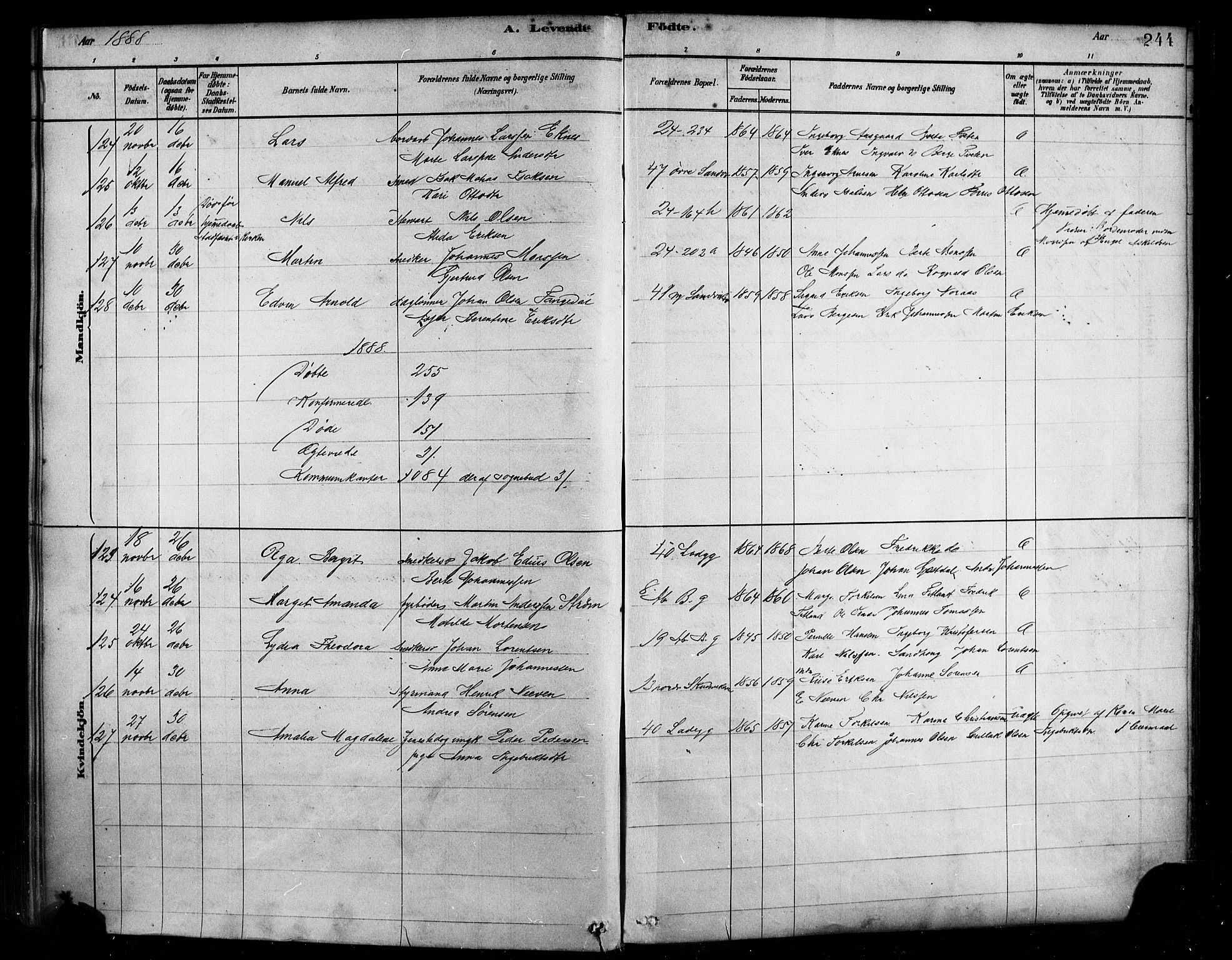 Sandviken Sokneprestembete, AV/SAB-A-77601/H/Ha/L0004: Parish register (official) no. B 1, 1878-1891, p. 244