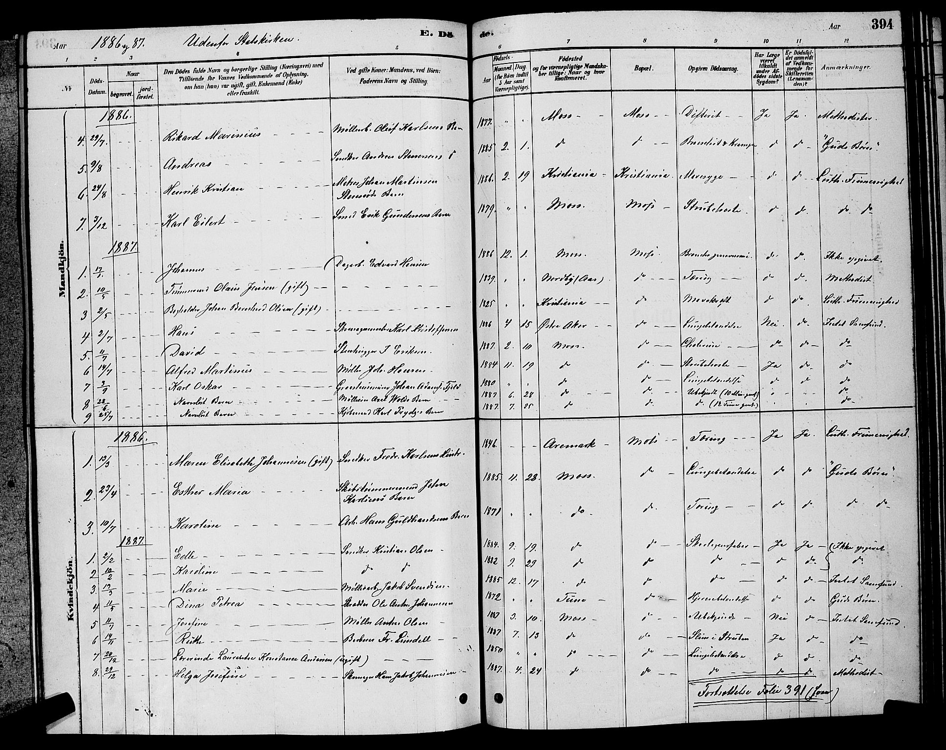 Moss prestekontor Kirkebøker, AV/SAO-A-2003/G/Ga/L0005: Parish register (copy) no. I 5, 1878-1888, p. 394