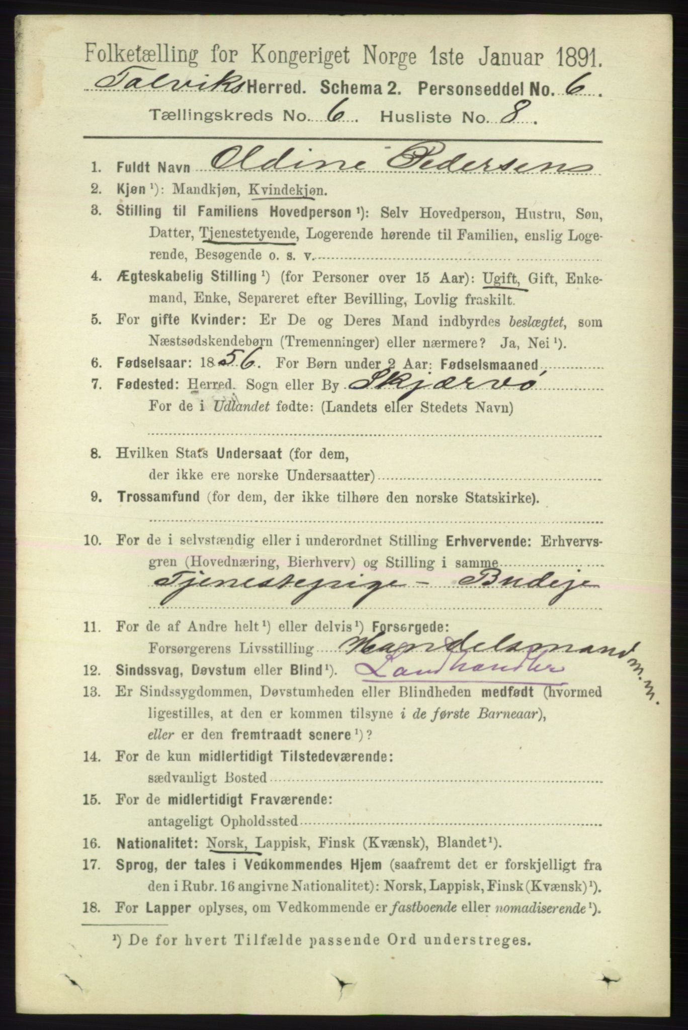 RA, 1891 census for 2013 Talvik, 1891, p. 1655
