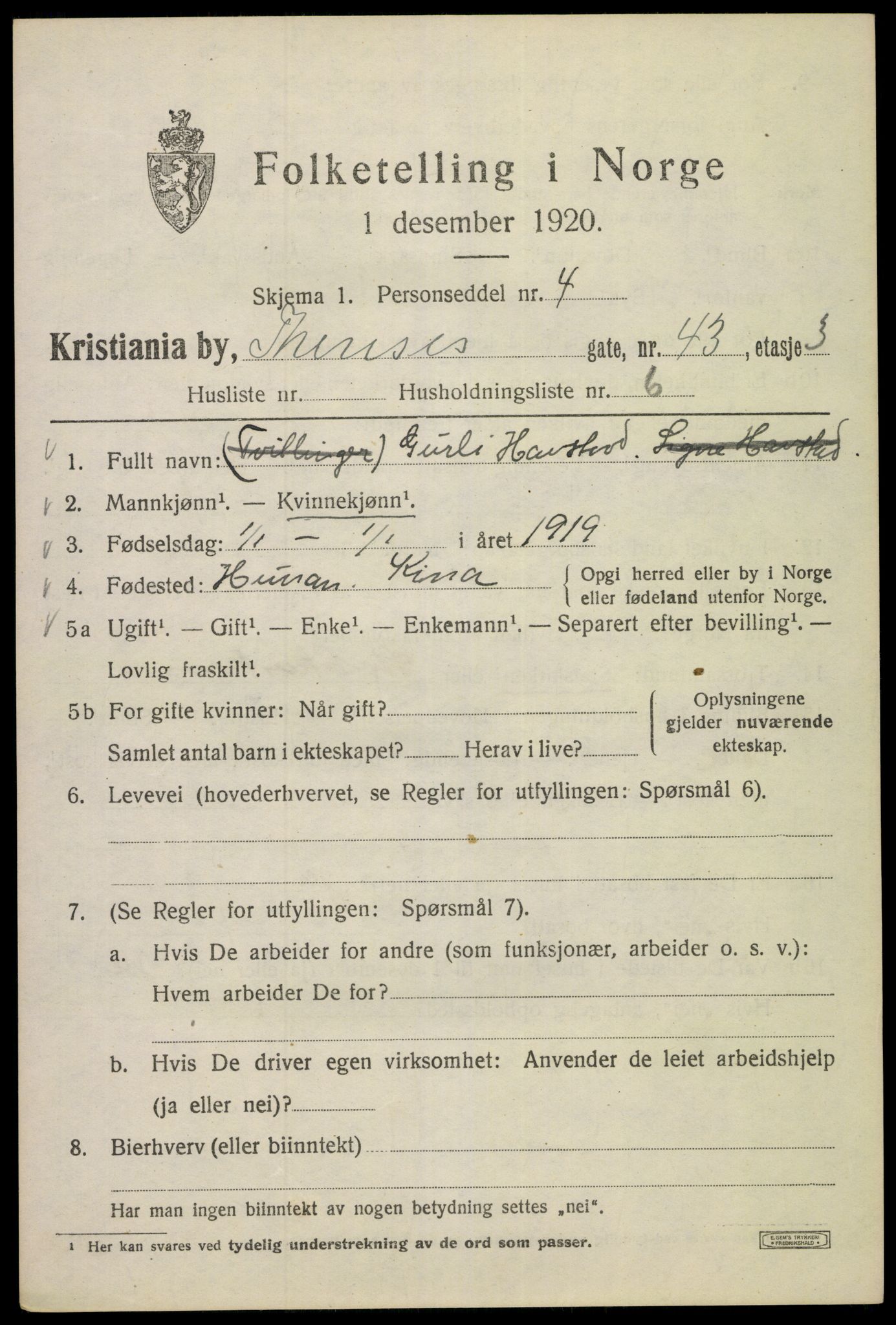 SAO, 1920 census for Kristiania, 1920, p. 570011