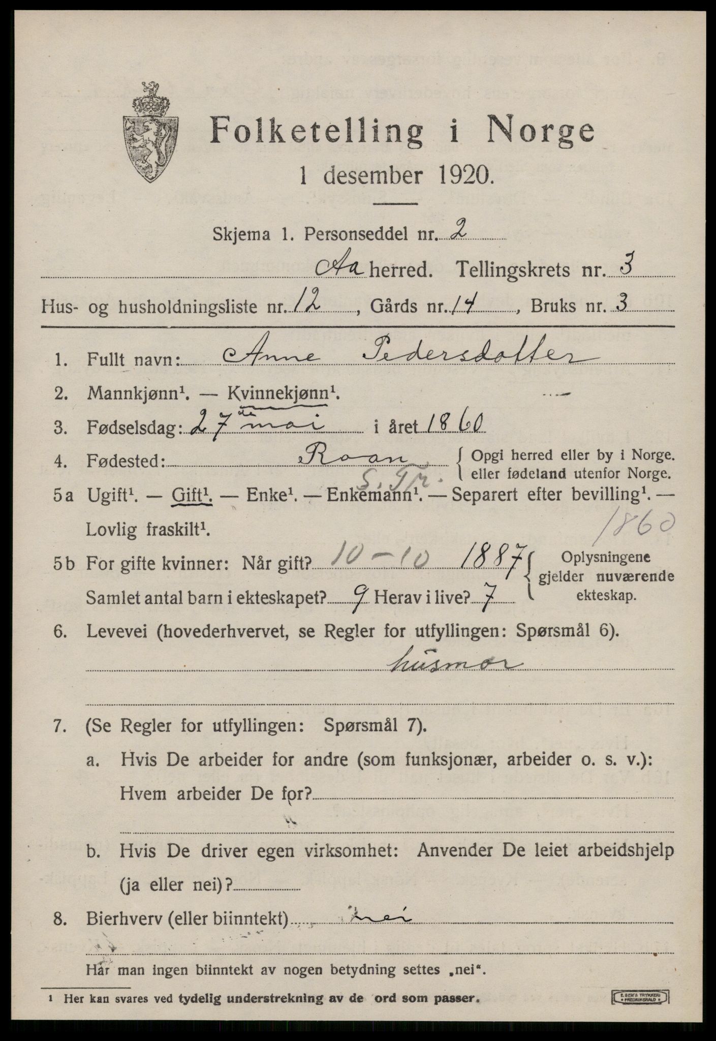 SAT, 1920 census for Å, 1920, p. 1914