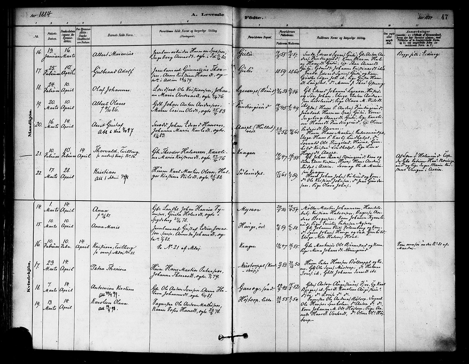 Eidsberg prestekontor Kirkebøker, SAO/A-10905/F/Fa/L0012: Parish register (official) no. I 12, 1879-1901, p. 47