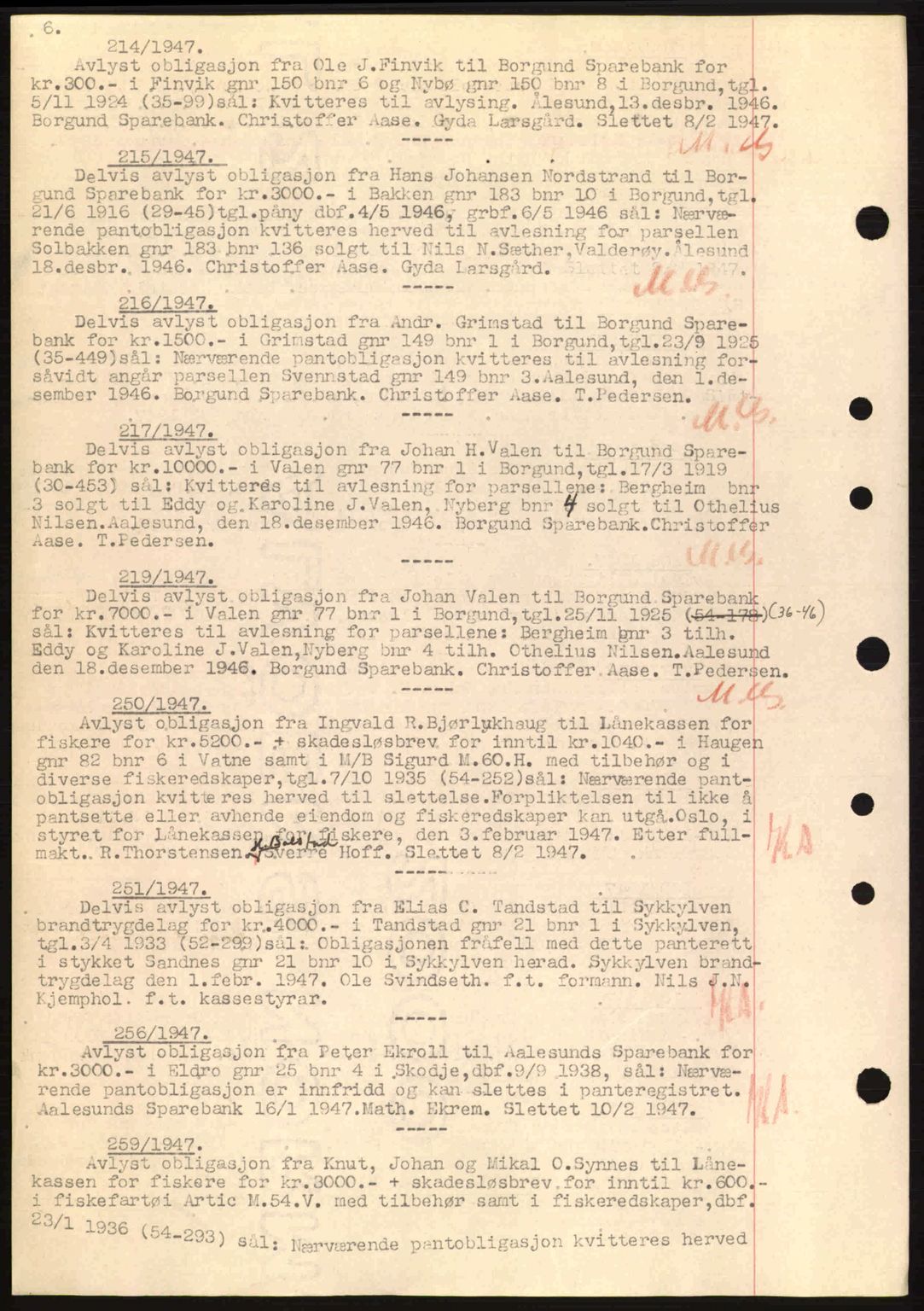 Nordre Sunnmøre sorenskriveri, SAT/A-0006/1/2/2C/2Ca: Mortgage book no. B6-14 a, 1942-1945, Diary no: : 214/1947