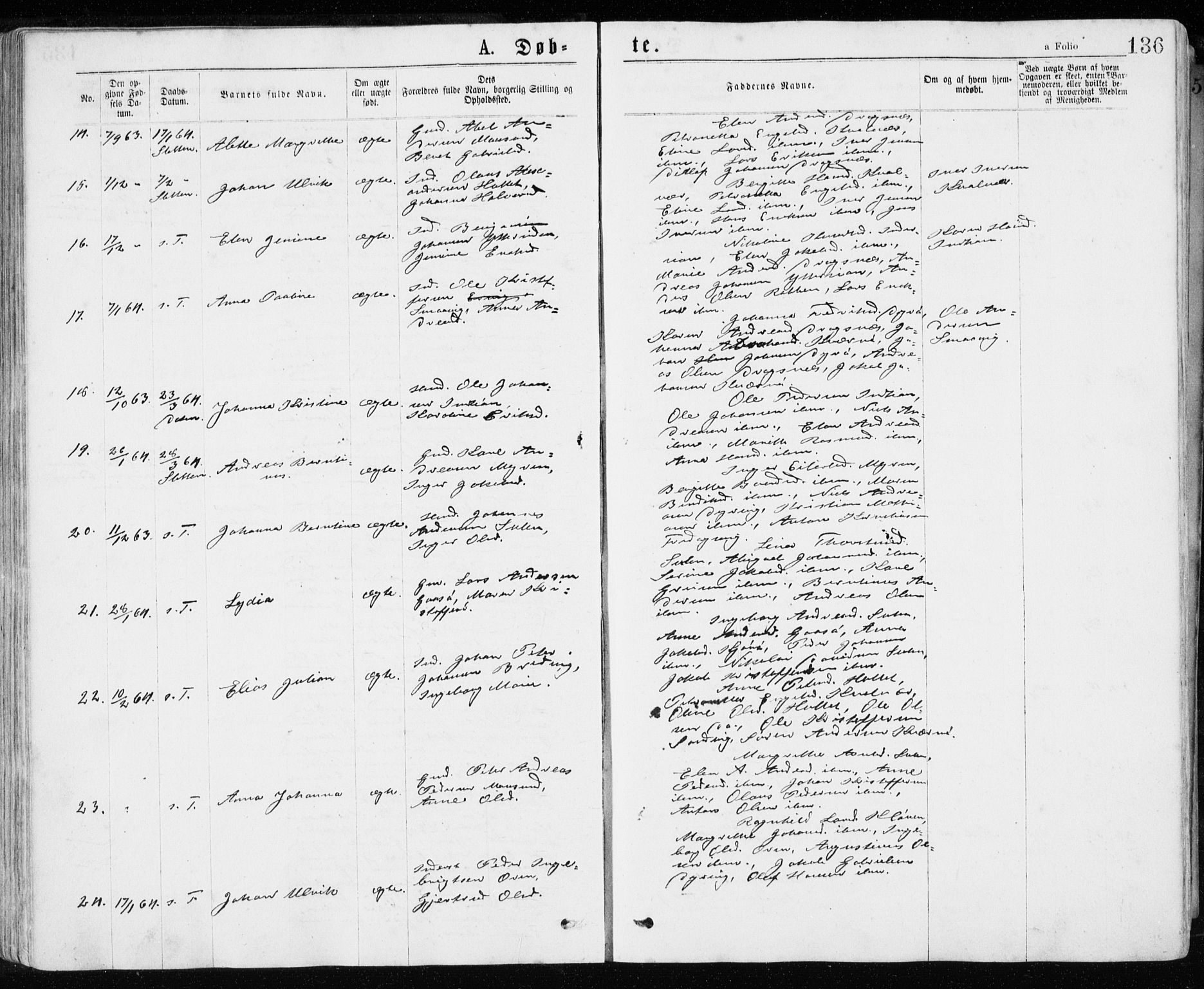 Ministerialprotokoller, klokkerbøker og fødselsregistre - Sør-Trøndelag, SAT/A-1456/640/L0576: Parish register (official) no. 640A01, 1846-1876, p. 136