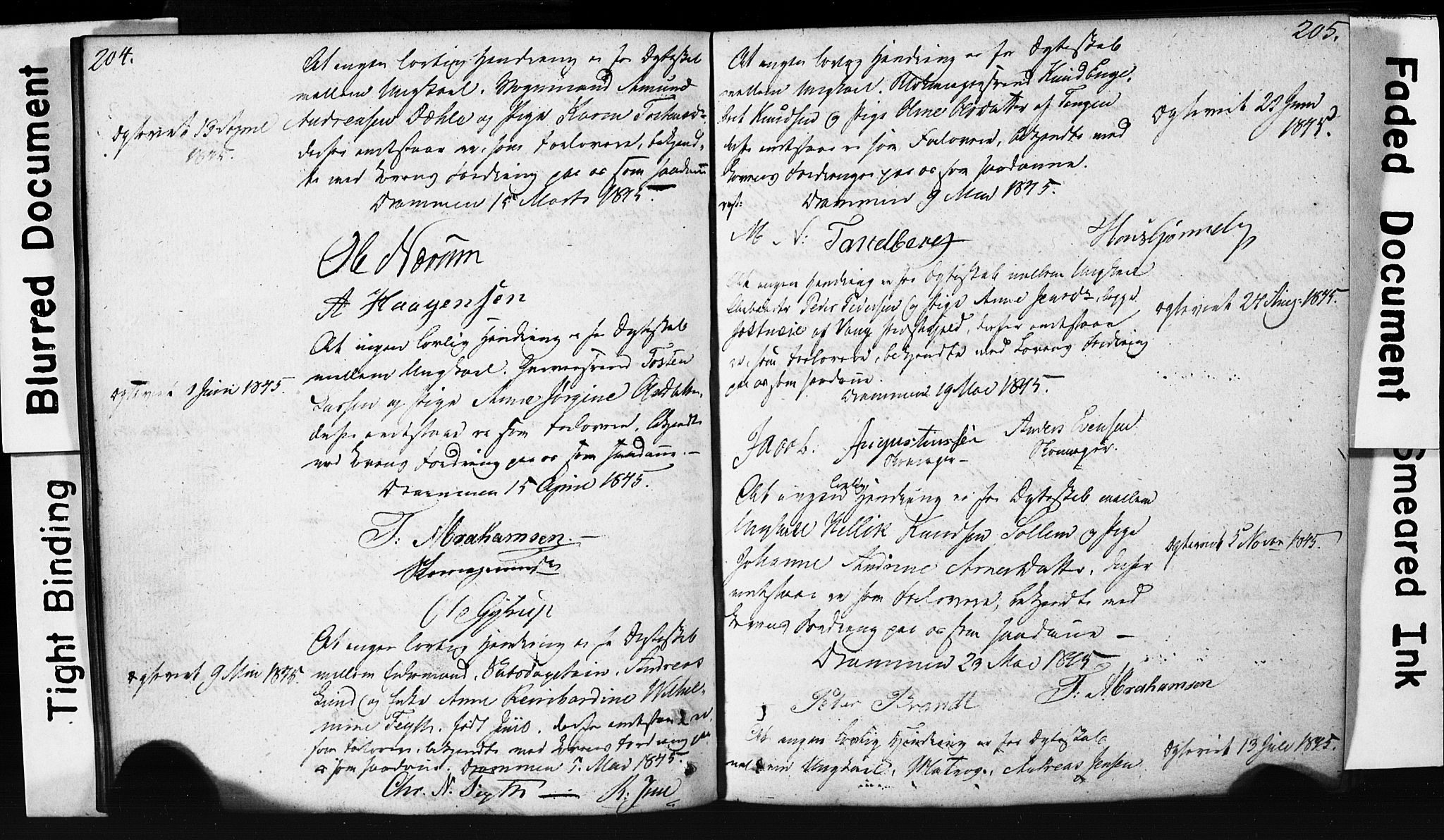 Strømsø kirkebøker, AV/SAKO-A-246/H/Hb/L0002: Best man's statements no. 2, 1815-1857, p. 204-205