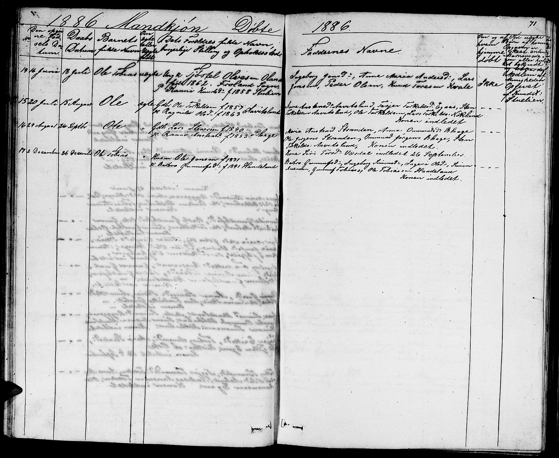 Hægebostad sokneprestkontor, AV/SAK-1111-0024/F/Fb/Fbb/L0002: Parish register (copy) no. B 2, 1851-1886, p. 71