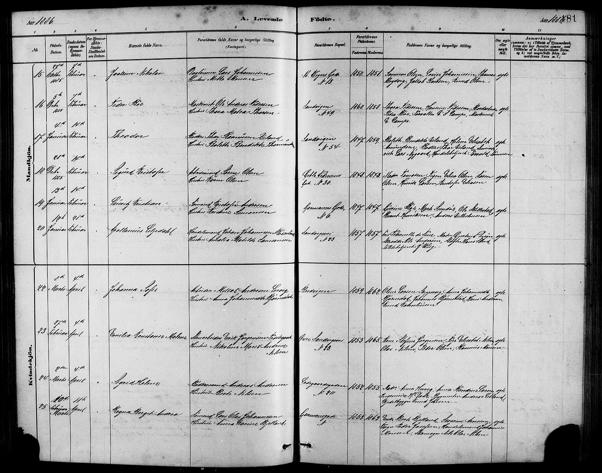 Sandviken Sokneprestembete, AV/SAB-A-77601/H/Hb/L0001: Parish register (copy) no. A 2, 1879-1892, p. 181