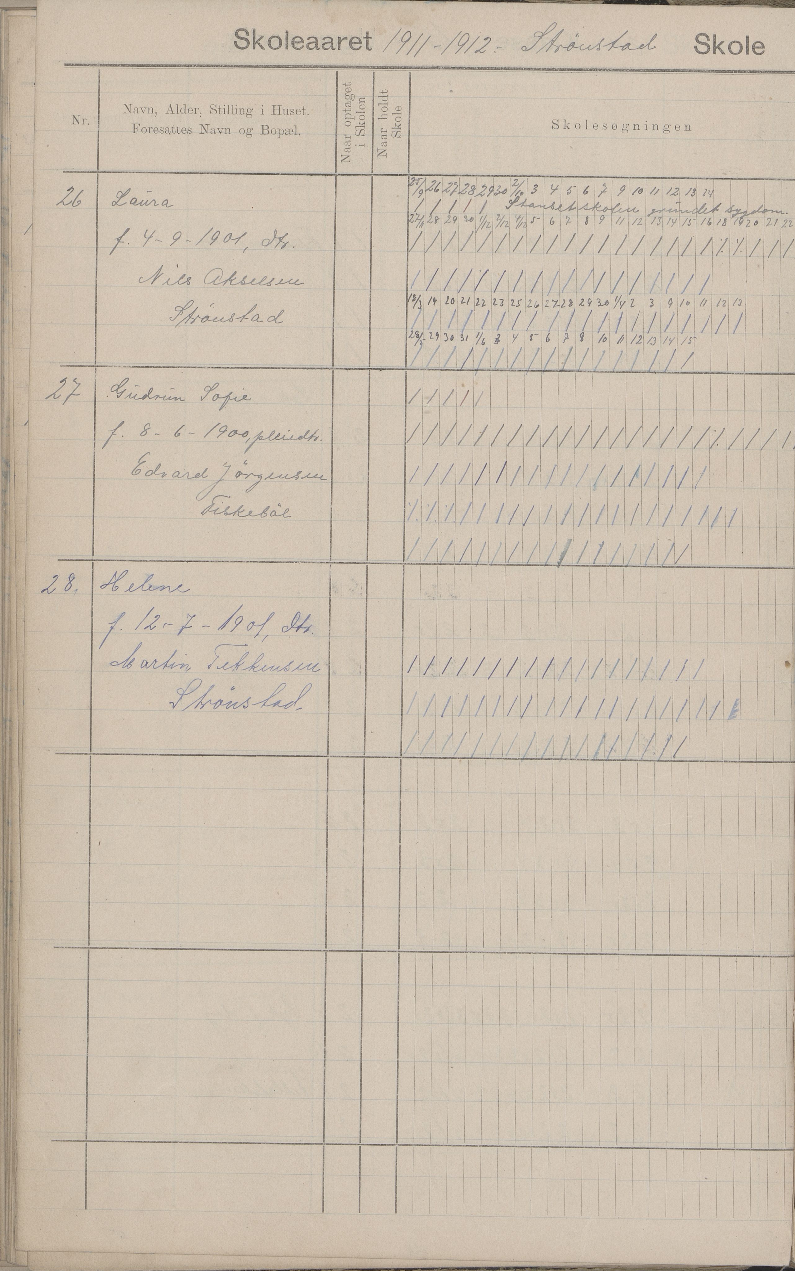 Hadsel kommune. Strønstad skolekrets, AIN/K-18660.510.13/G/L0001: Skoleprotokoll for Strønstad skole - Seloter, 1905-1914