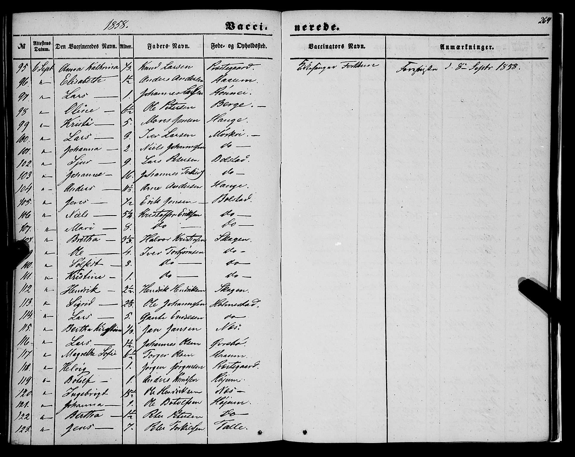 Luster sokneprestembete, AV/SAB-A-81101/H/Haa/Haaa/L0007: Parish register (official) no. A 7, 1849-1859, p. 264