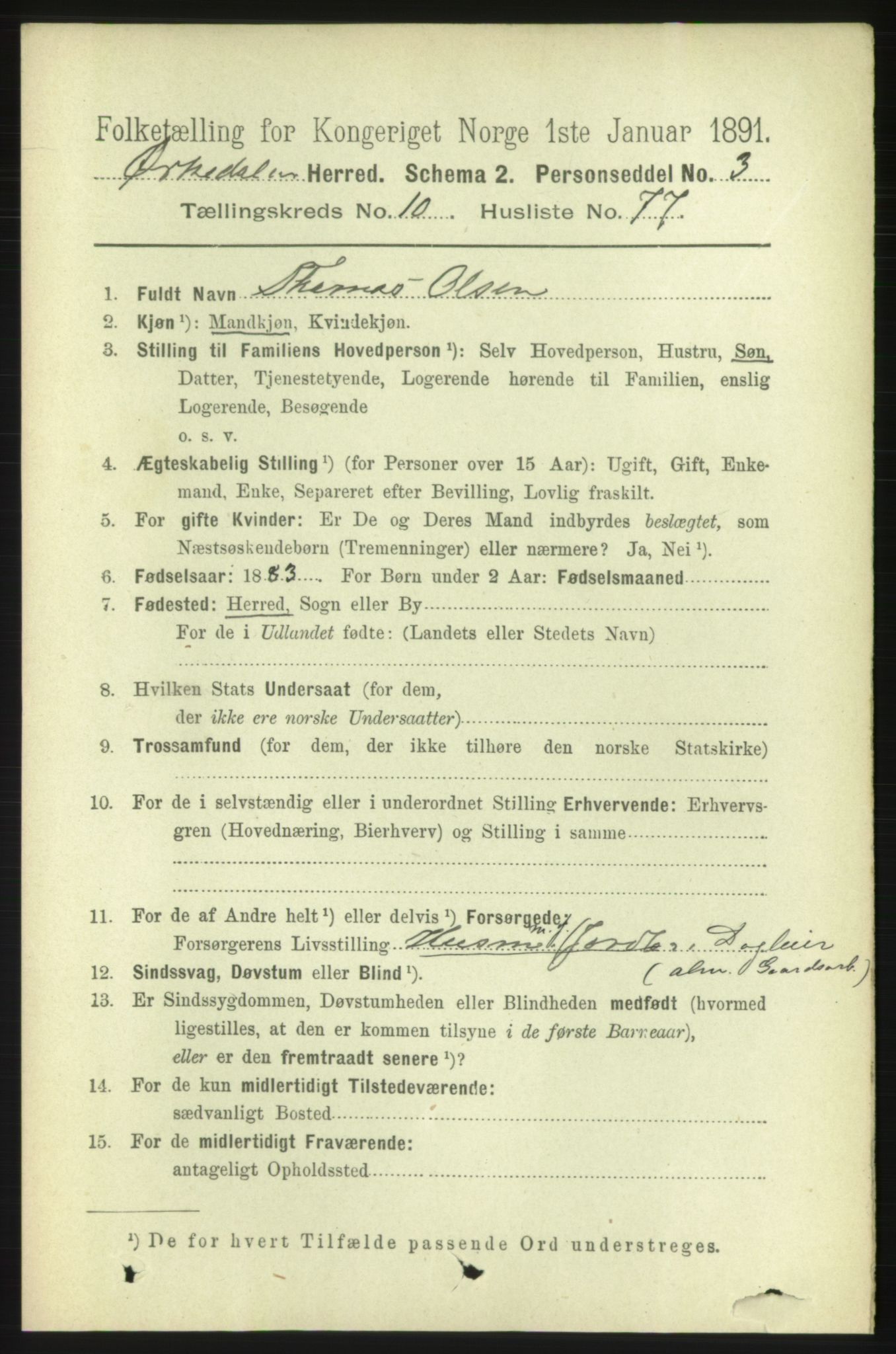 RA, 1891 census for 1638 Orkdal, 1891, p. 5075