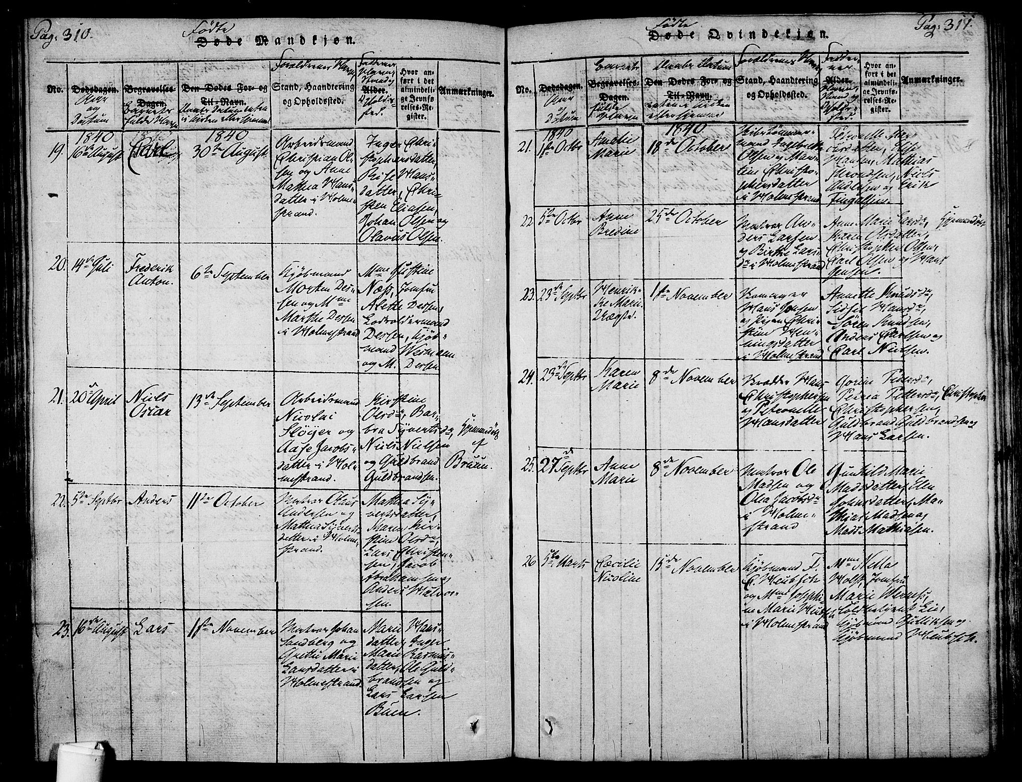 Holmestrand kirkebøker, AV/SAKO-A-346/F/Fa/L0001: Parish register (official) no. 1, 1814-1840, p. 310-311