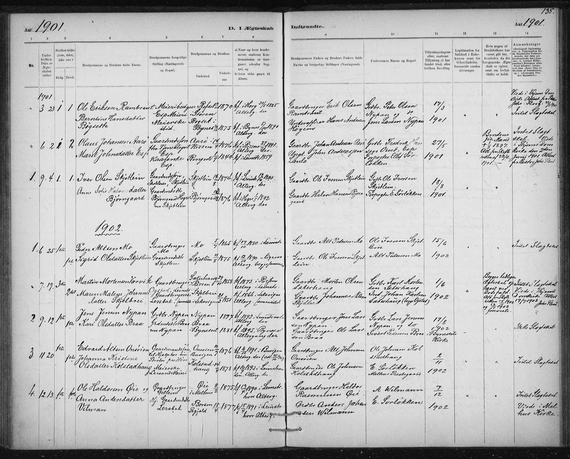 Ministerialprotokoller, klokkerbøker og fødselsregistre - Sør-Trøndelag, SAT/A-1456/613/L0392: Parish register (official) no. 613A01, 1887-1906, p. 135