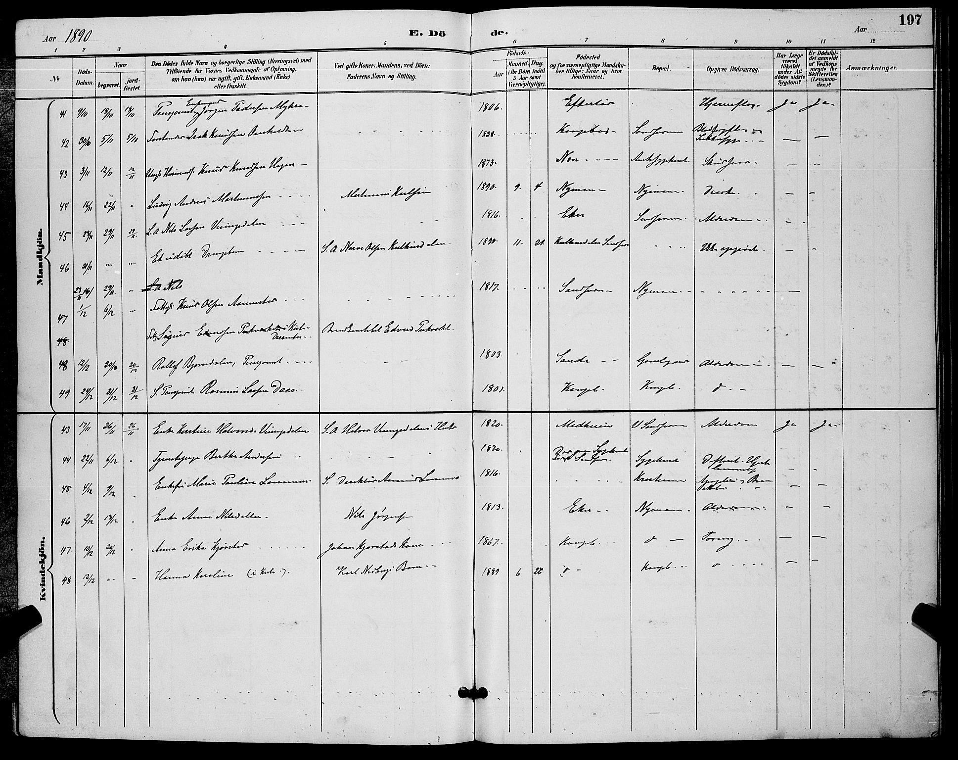 Kongsberg kirkebøker, AV/SAKO-A-22/G/Ga/L0006: Parish register (copy) no. 6, 1890-1901, p. 197