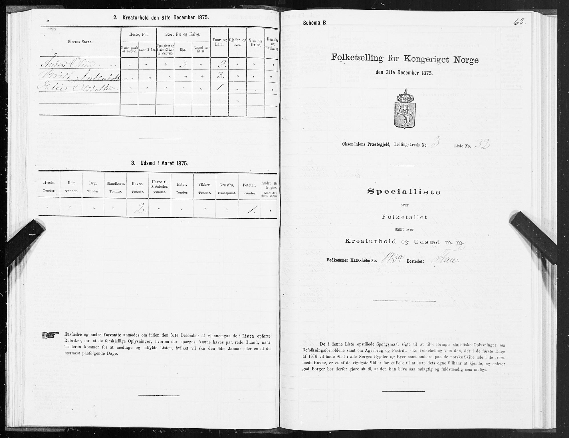 SAT, 1875 census for 1561P Øksendal, 1875, p. 2063